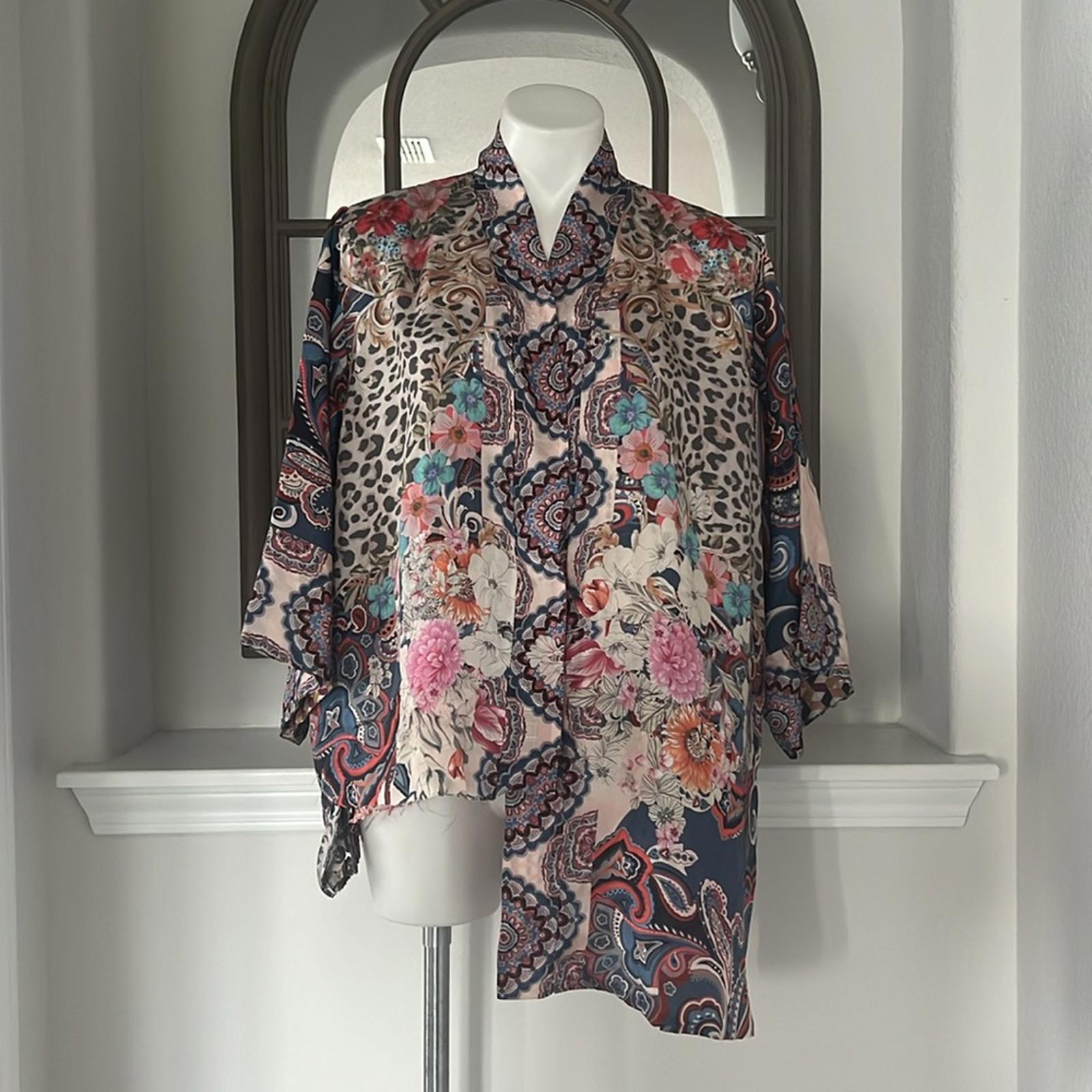 Johnny Was Betzy Emilia Paisley Print Silk Kimono, Size L New w/Defect $420