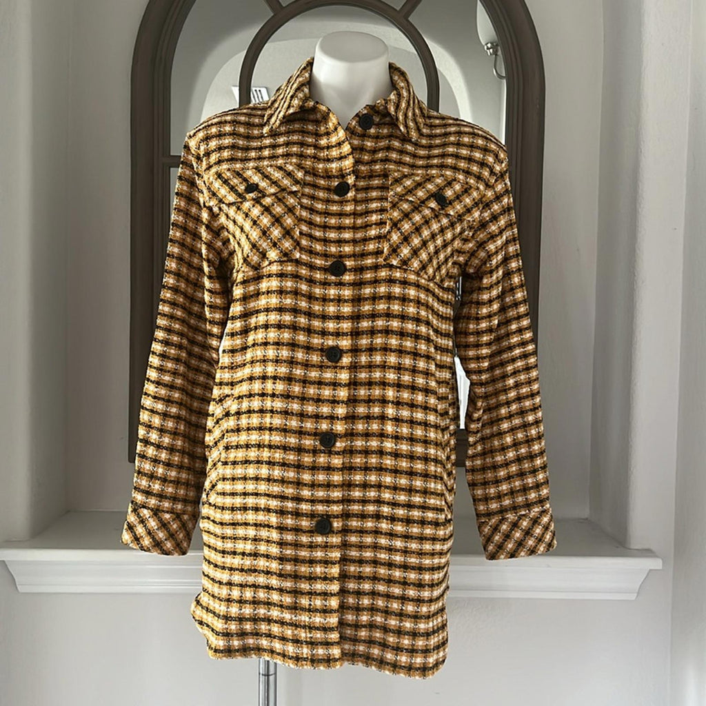 Karl Lagerfeld Paris Plaid Longline Shacket Size XXS Oversized NWT $189.50