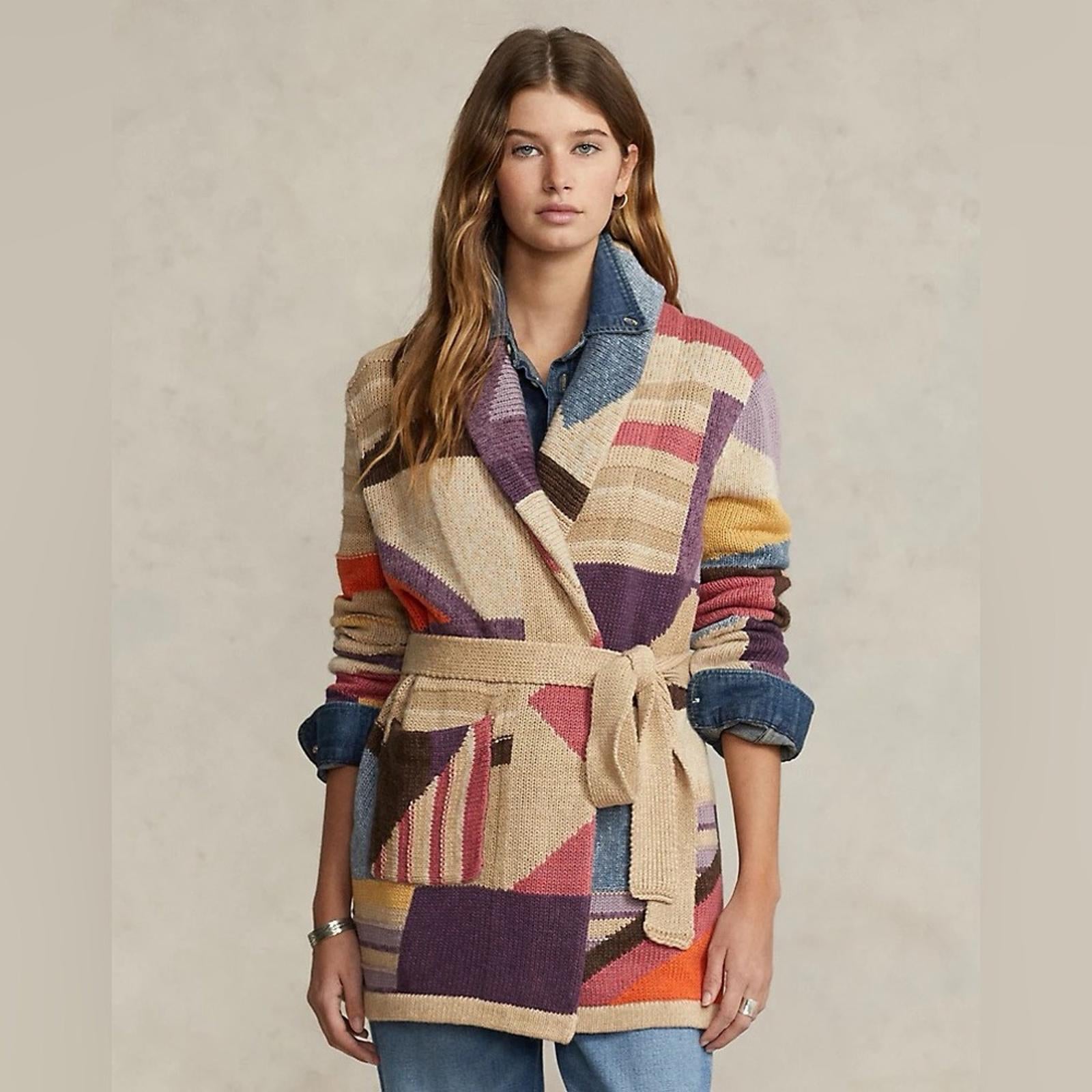 Polo by Ralph Lauren Geo-Motif Shawl Linen-Blend Cardigan Size XL New w/Tag $998