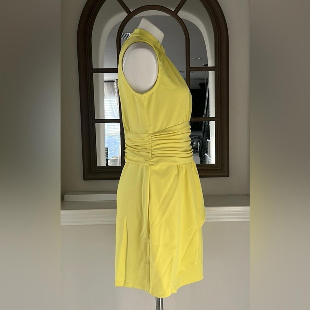 Nicole Miller Ruched Tulip Hem Mini Dress in Lemon Drop Size 8 New w/Tag $189