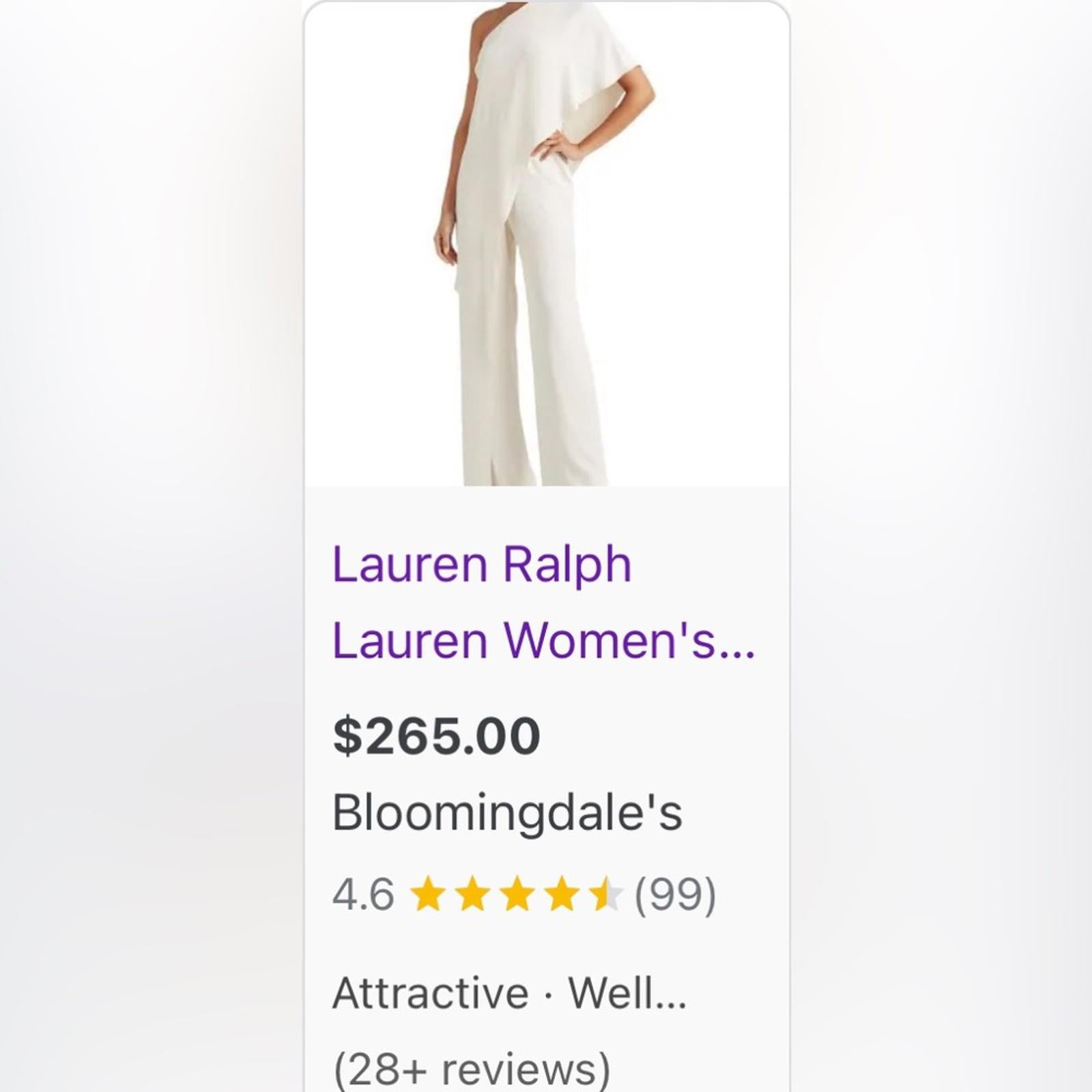 Lauren Ralph Lauren Cape One-Shoulder Jumpsuit in Cream, Size 10 Retail $265