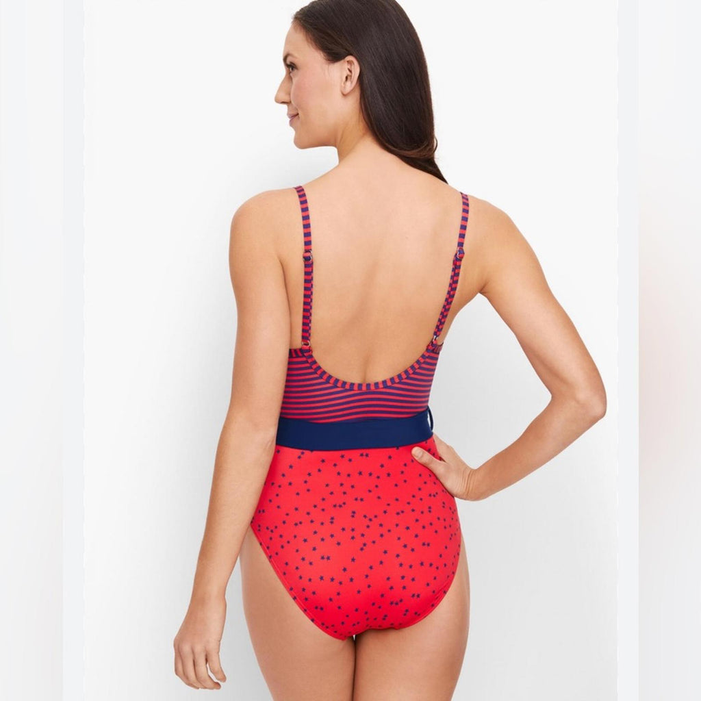 Talbots Stars & Stripes One Piece Swimsuit in Red & Blue, Size 8 NEW w/o Tag