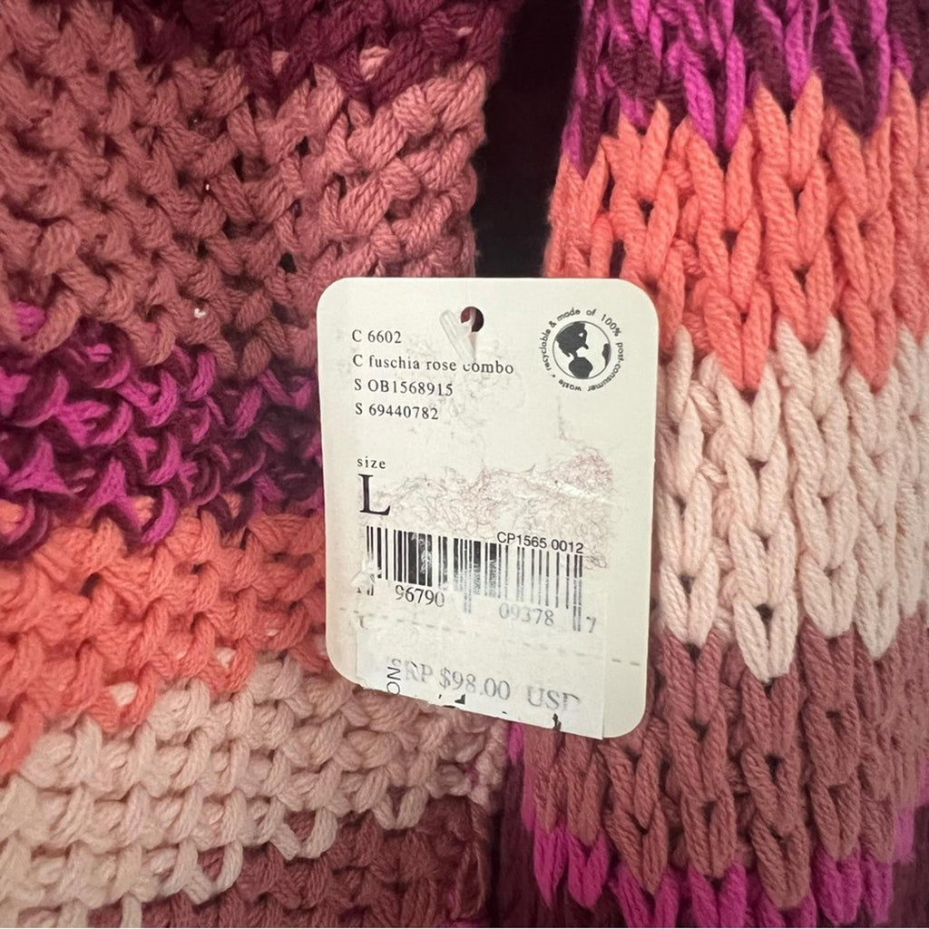 Free People Revolve* Devon Sweater, Fuchsia Rose Combo,  Size L New w/Tag