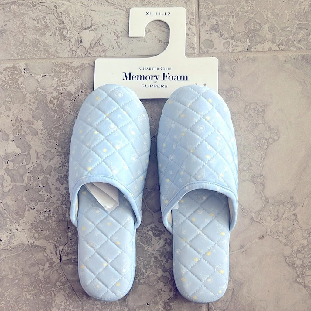 New Charter Club Quilted Paisley Floral Slippers, Blue Size XL (US 11-12) NWT