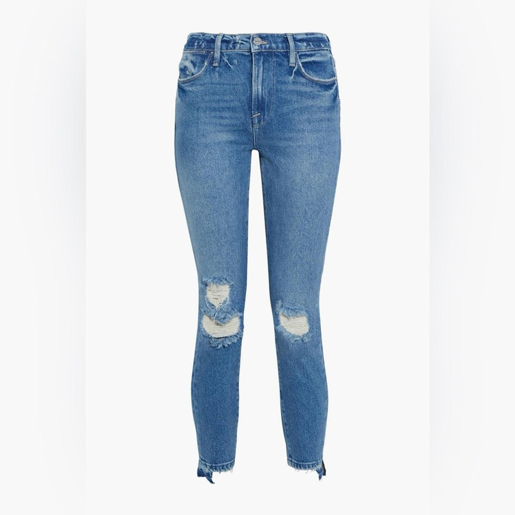 FRAME Le High Skinny Cropped Distressed High-Rise Skinny Jeans, Size 23 NWT $228