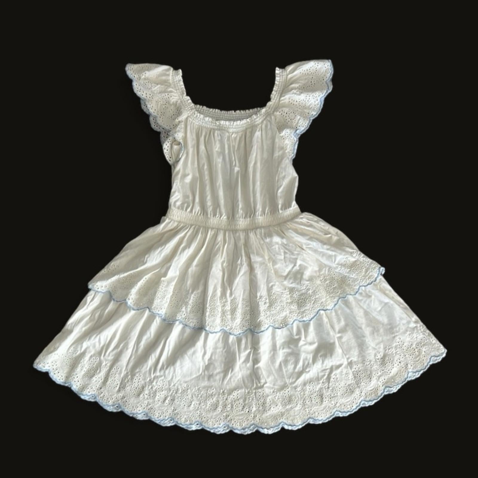 Polo Ralph Lauren Eyelet Tiered Jersey Fit & Flare Dress White Size 16 New w/Tag