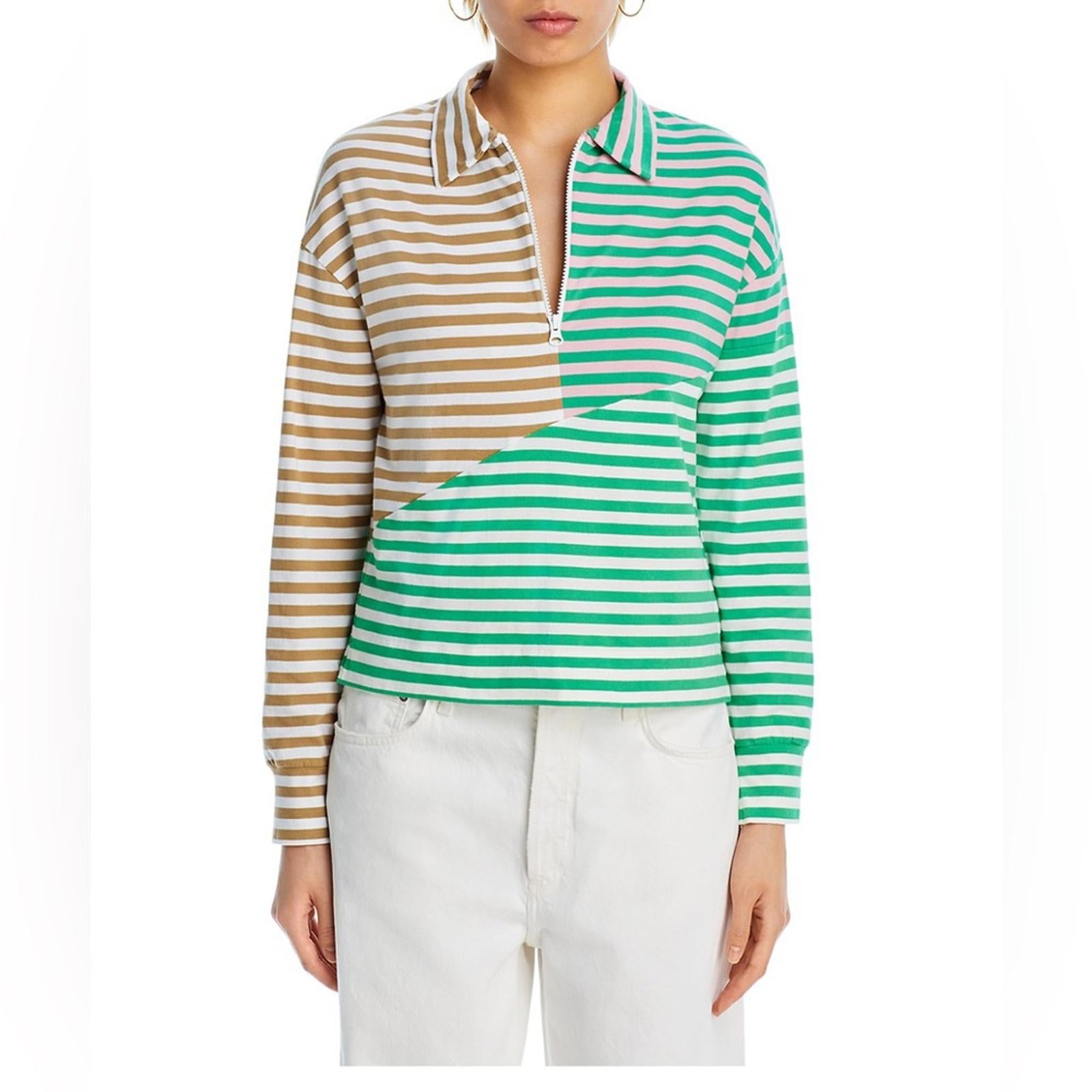 Kule The Beck Zip Neck Top Sweatshirt in Green Multi, Size S New w/Tag $168