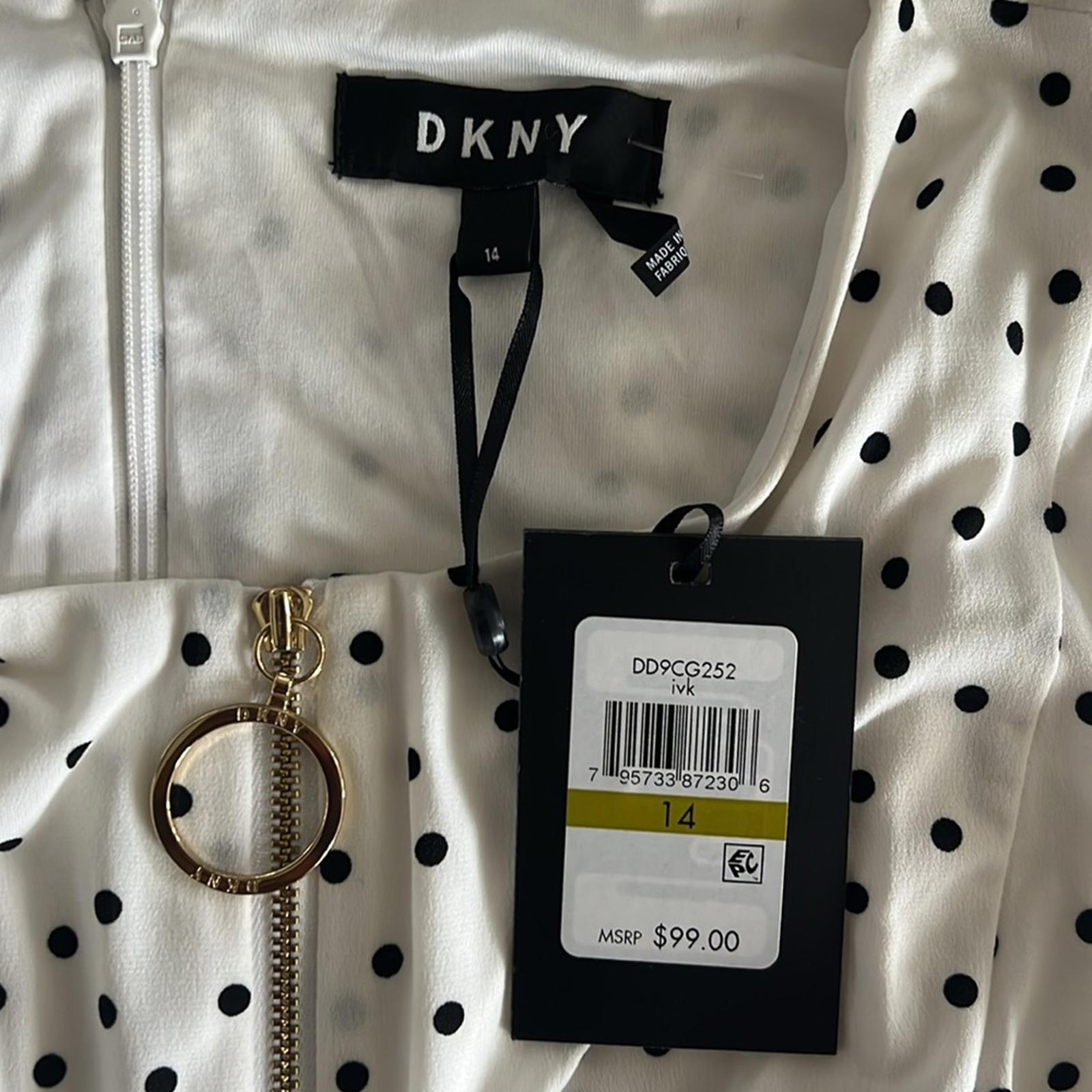DKNY Polka Dot High Low Midi Dress in White & Black, Size 14, New w/Tag
