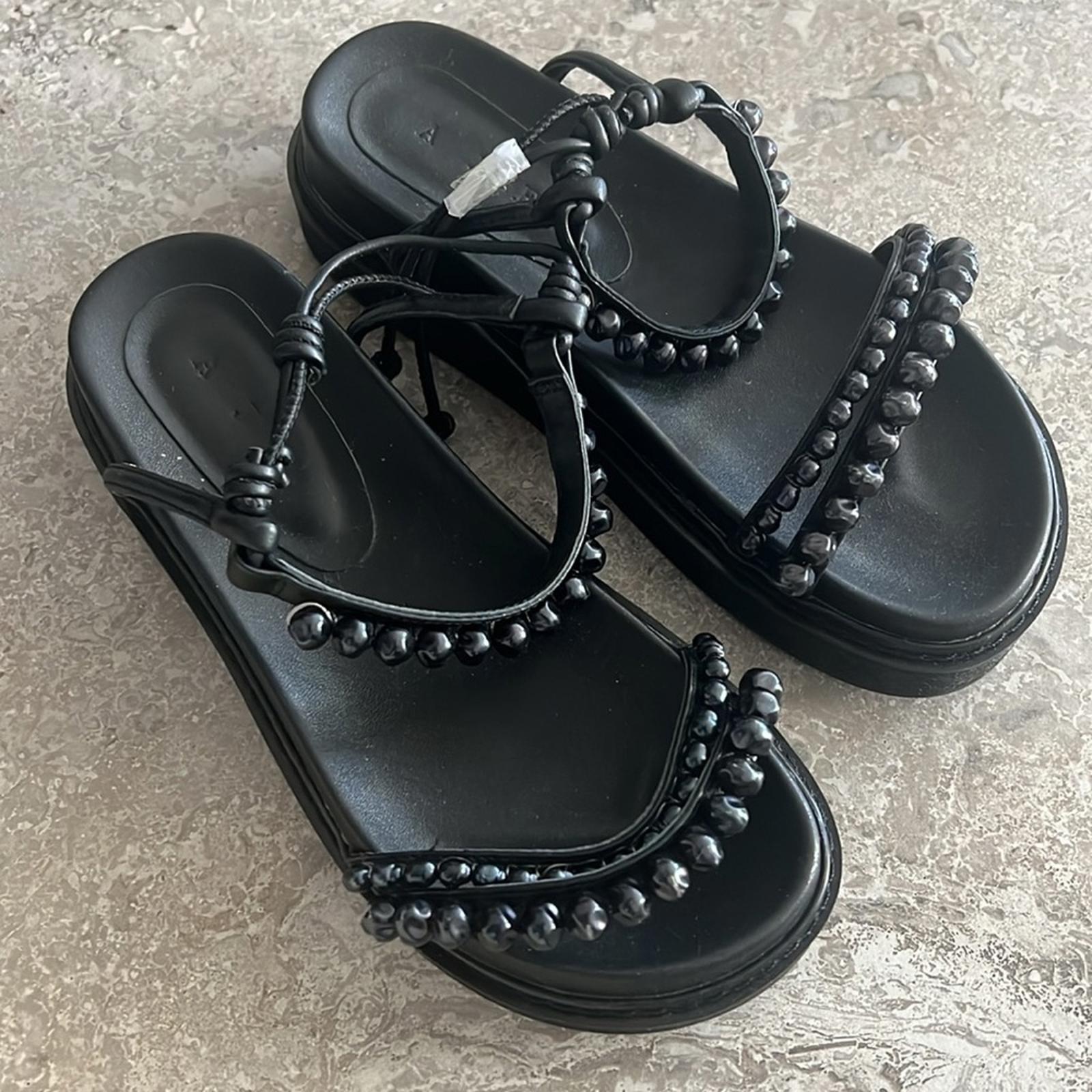Aje BLACK Neo Pearl Embellished Platform Sandals, Size 36 New in Box +DustBag