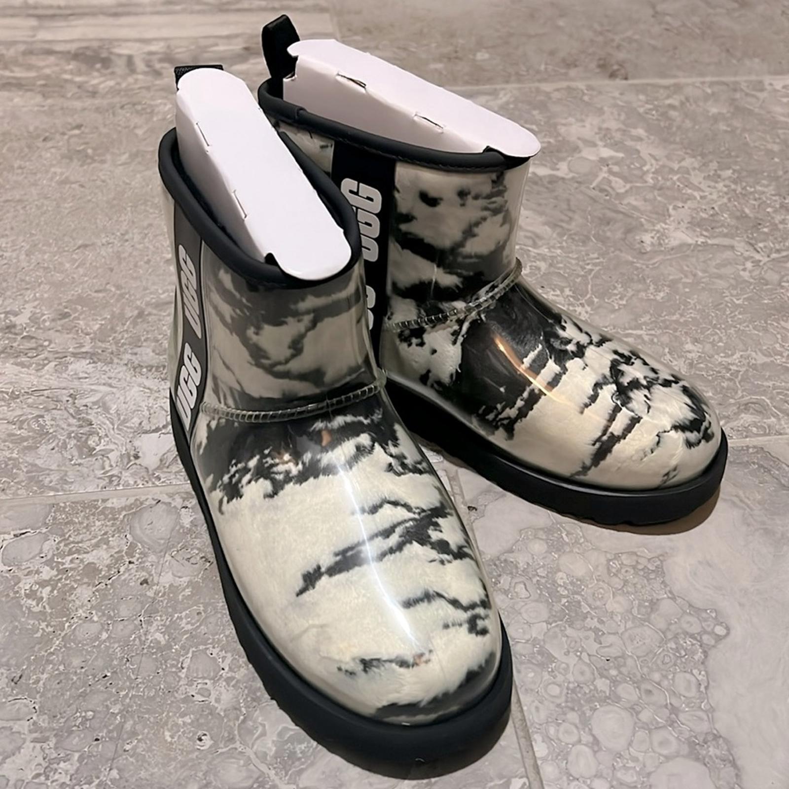 UGG Women's Classic Clear Marble Booties in White/Black, NWT, Size 7