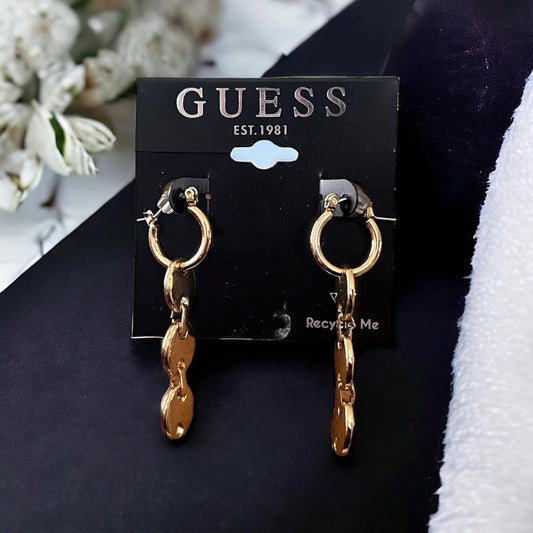 Guess Gold-Tone Link Drop Huggie Hoop Earrings, New w/Tag