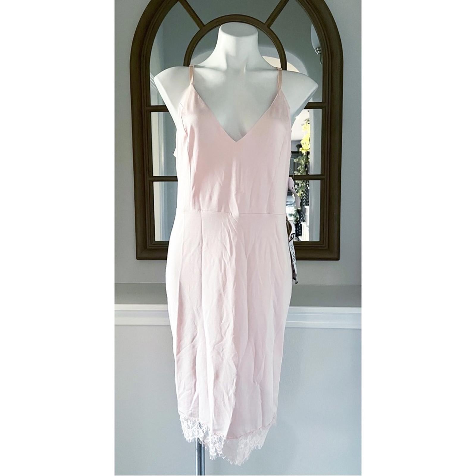 Bebe Lace Inset Sleeveless Eyelash Hem Bodycon Dress in Blush Pink, Size XL NWT