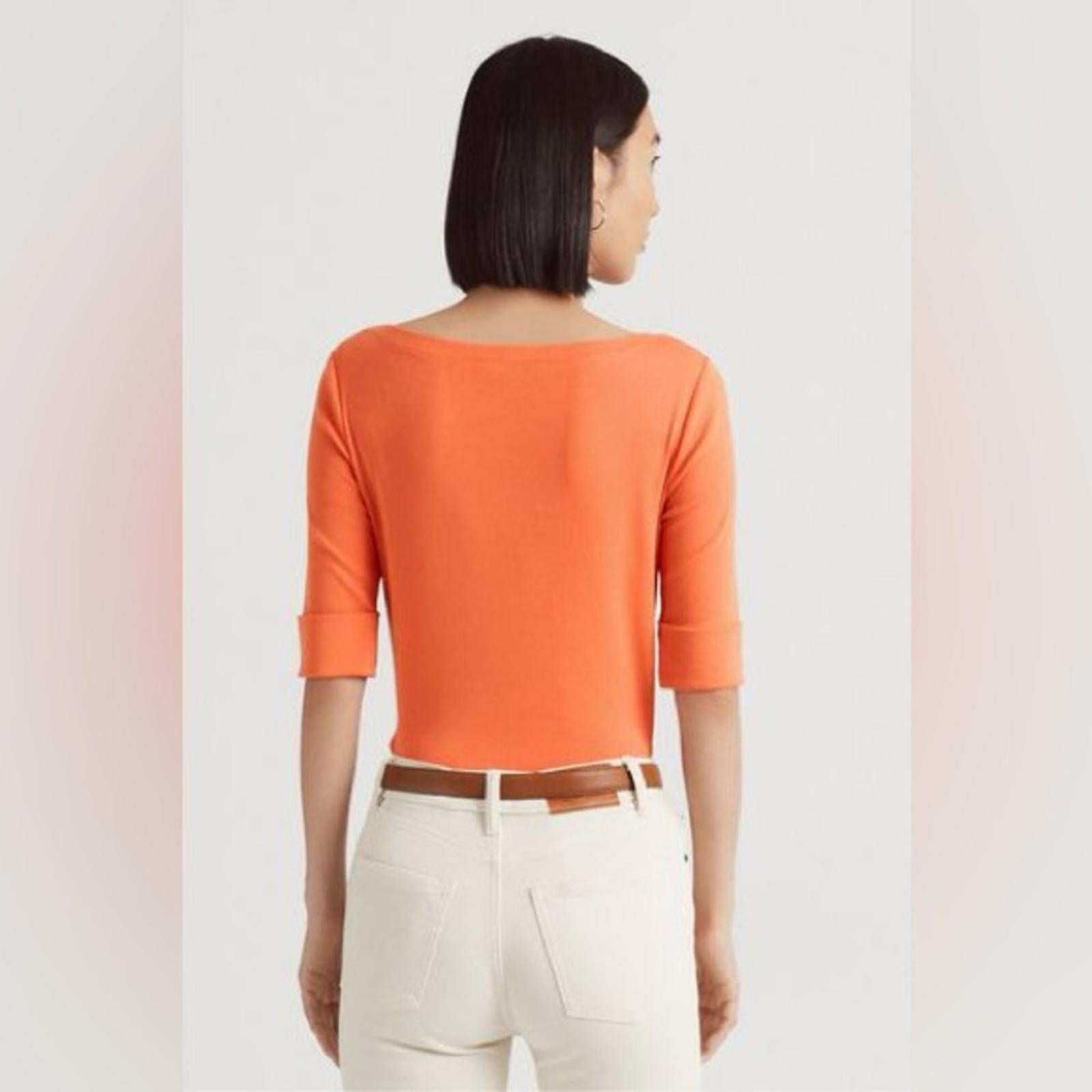 Ralph Lauren Plus Size Boatneck Elbow-Sleeve Top, Boatneck Orange Size 2X NEW