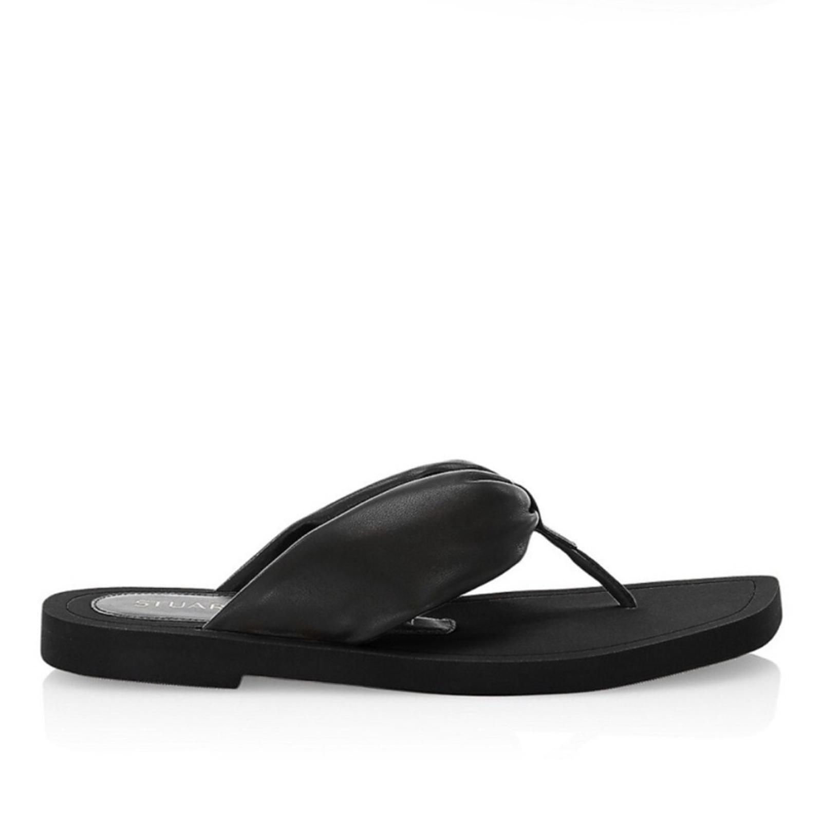 NEW Stuart Weitzman Leather Flip Flops in Black, Size US 8.5/ EU 39