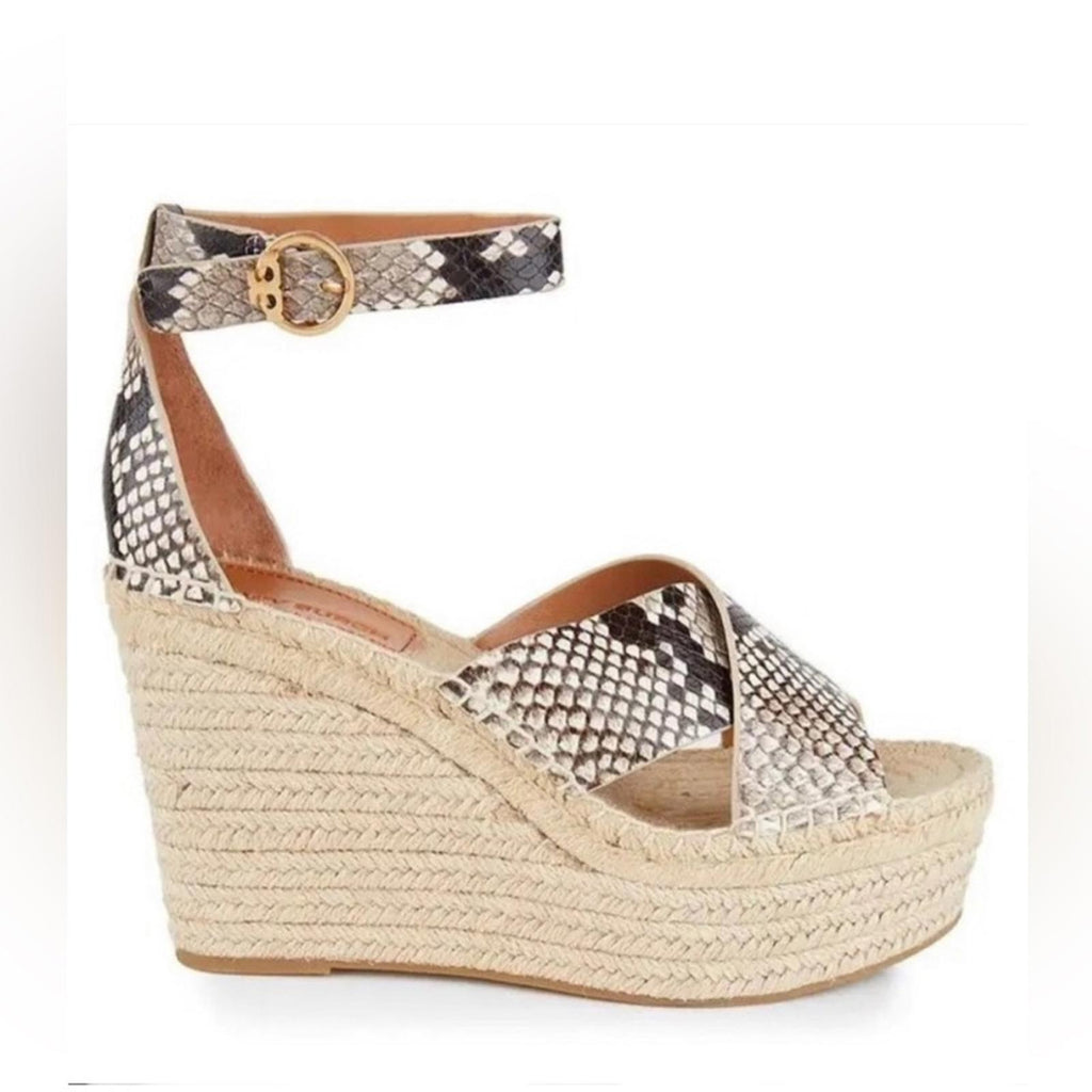 Tory Burch Shelby Snakeskin-Embossed Leather Espadrille Sandals, NWOT, Size 11