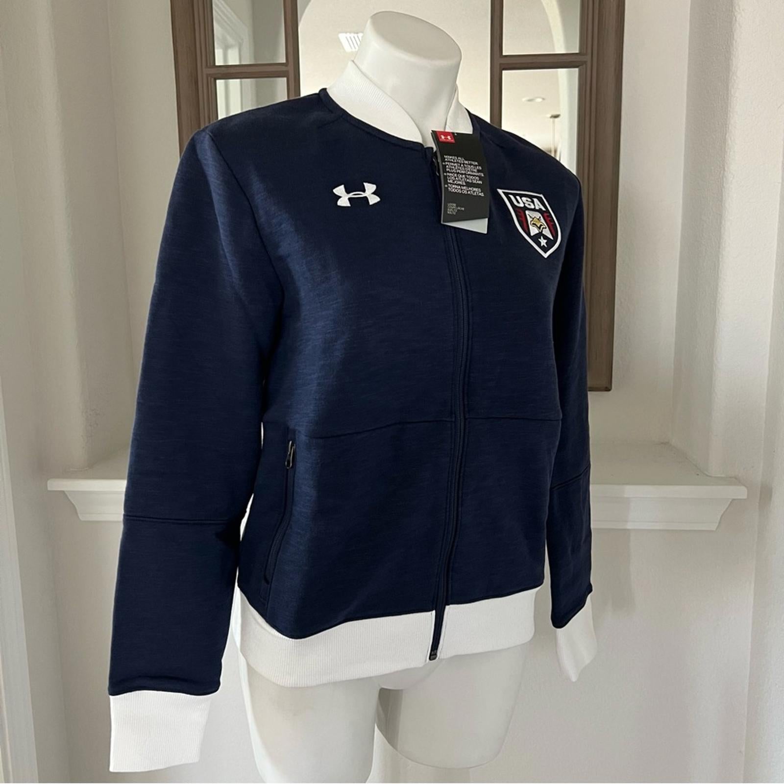 Under Armour Team USA Bomber Jacket Zip Sweatshirt Patriotic Navy Size M NWT