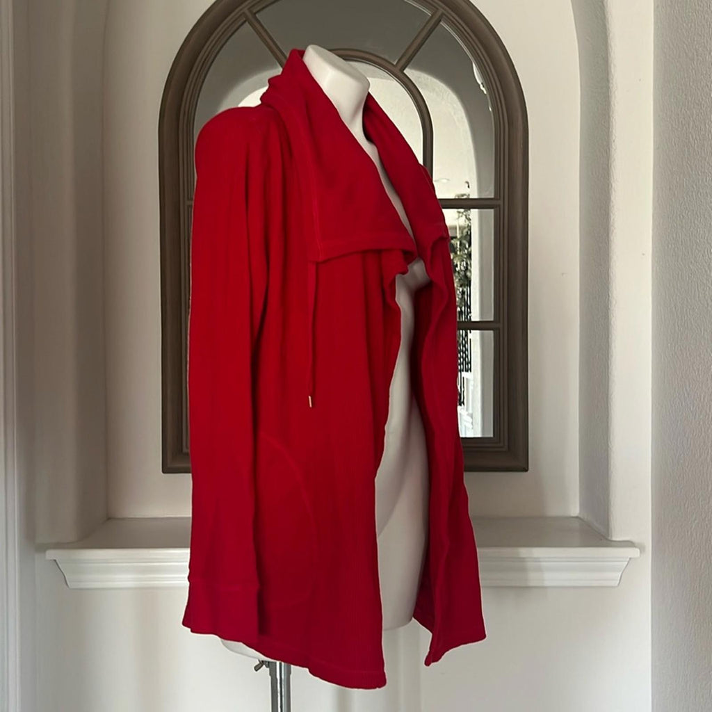 Lauren Ralph Lauren RED Thermal Tie Hooded Waffle Knit Cardigan Size XL NEW