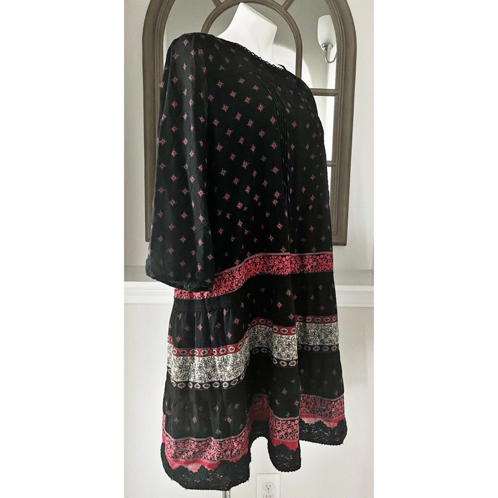 J. Jill Pin-tucked Lace Trim Dress , Black Red Size XL Retail $119