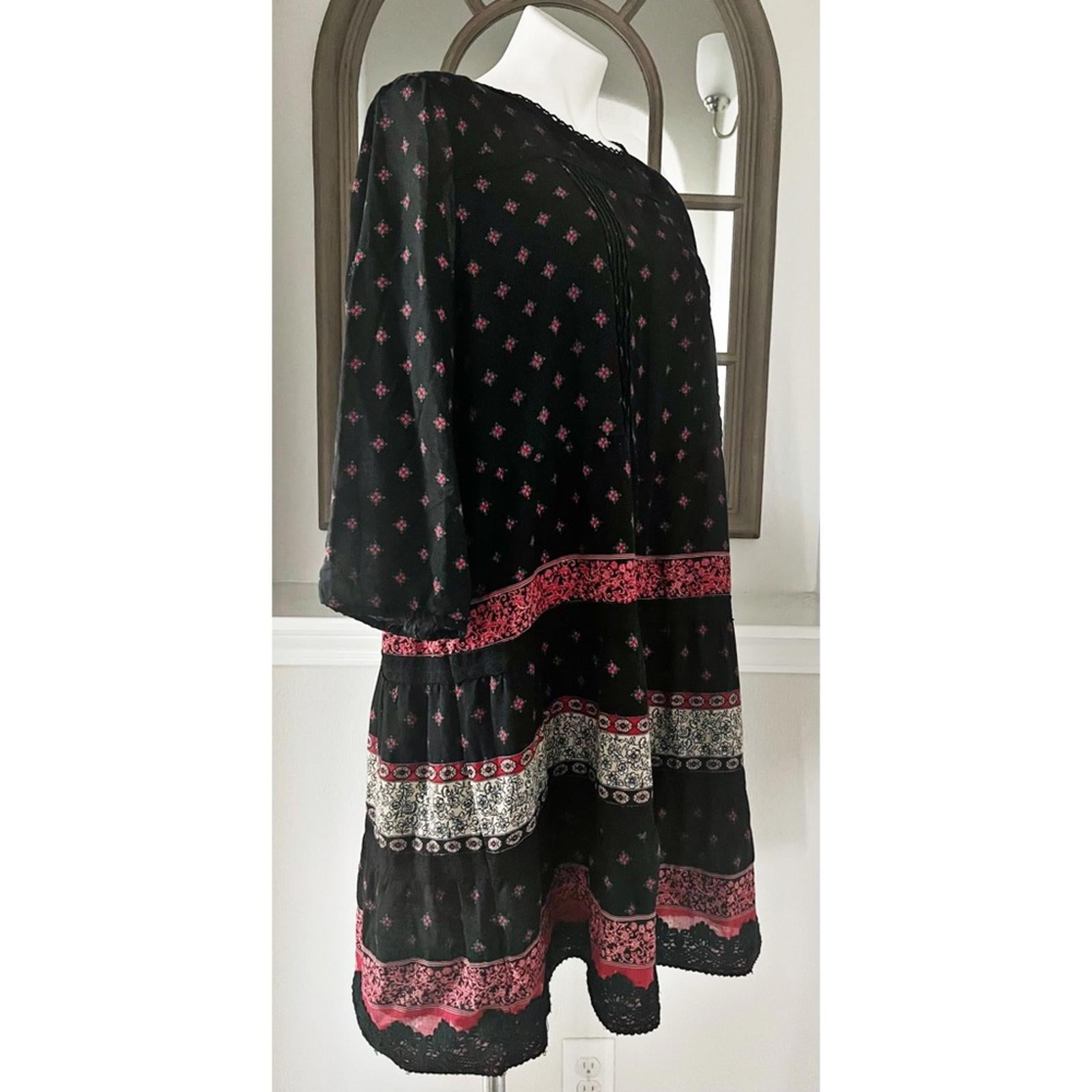 J. Jill Pin-tucked Lace Trim Dress , Black Red Size XL Retail $119