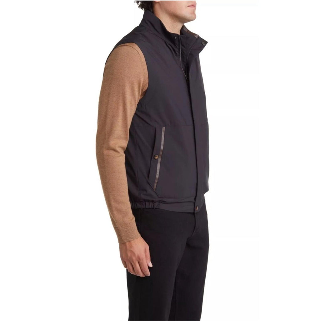CANALI Rain & Wind Tech Padded Shell Gilet Zip Vest Navy, Size US 32 | EU 48 NEW