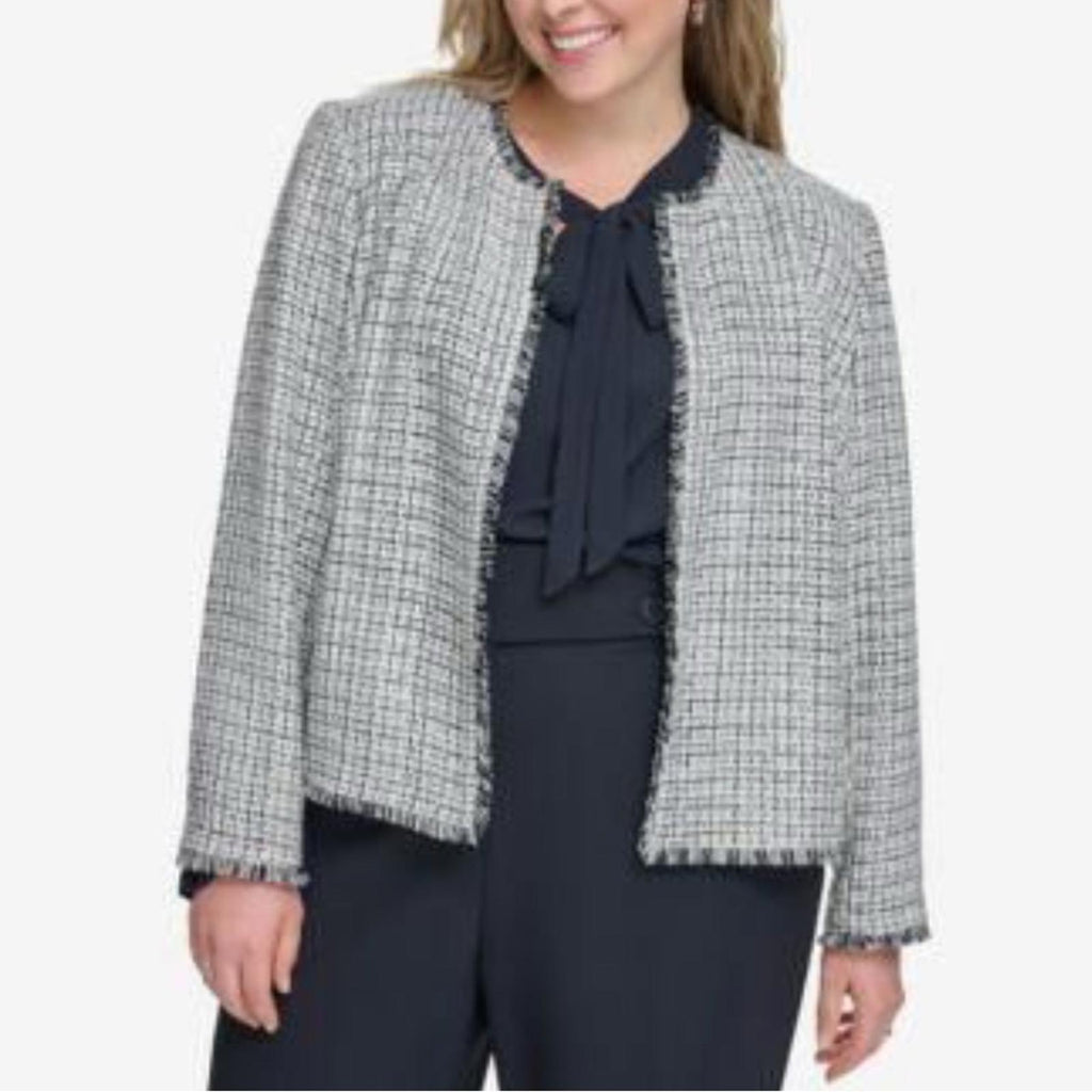 Calvin Klein Women's Tweed Open-Front Blazer in Black & White, Size 24W, NEW