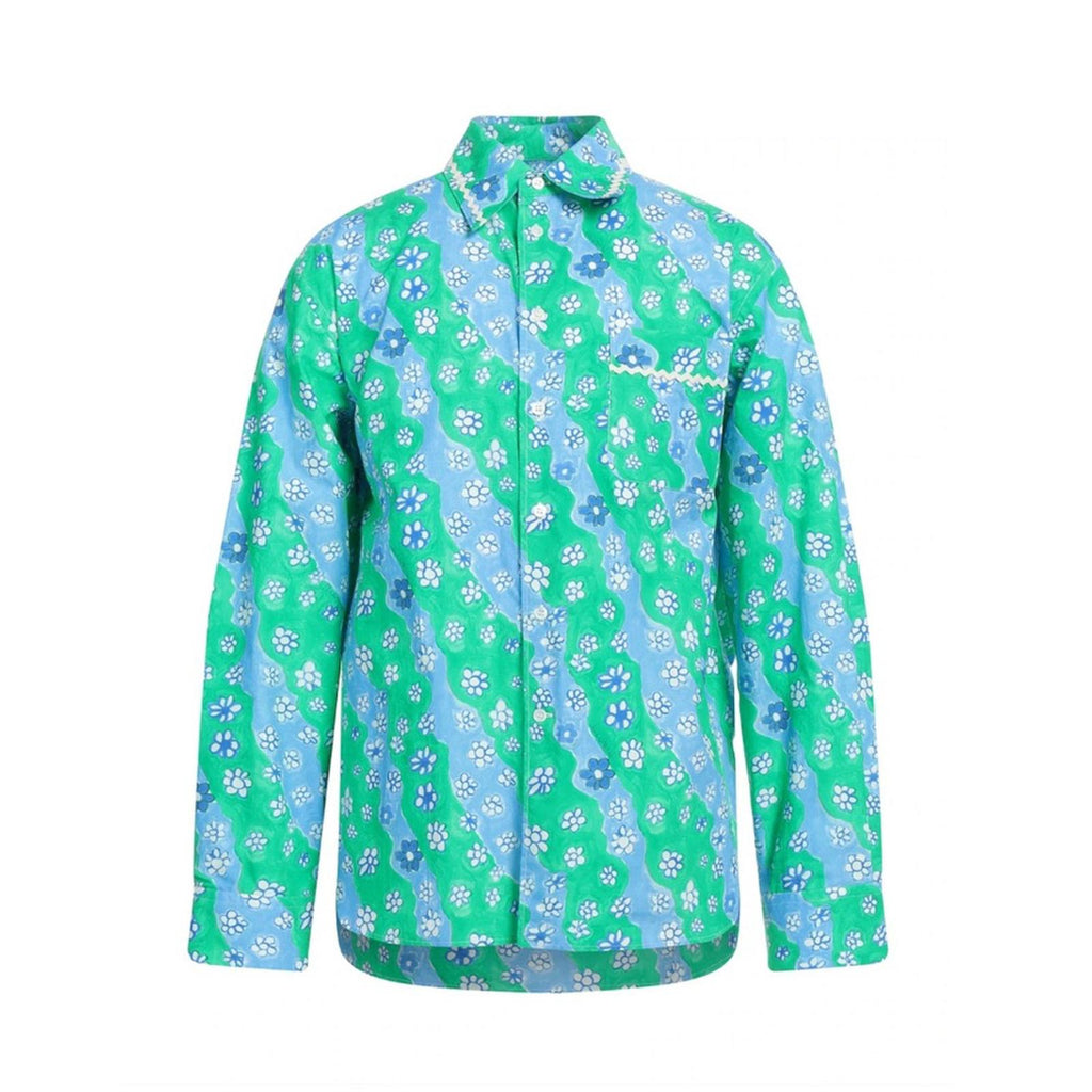 Marni Printed Button Up Shirt in Green/Blue, Size 46, New w/Tag
