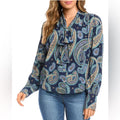 Karen Kane Long Sleeve Paisley Print Bow Neck Blouse, Size XL NEW w/Tag $168