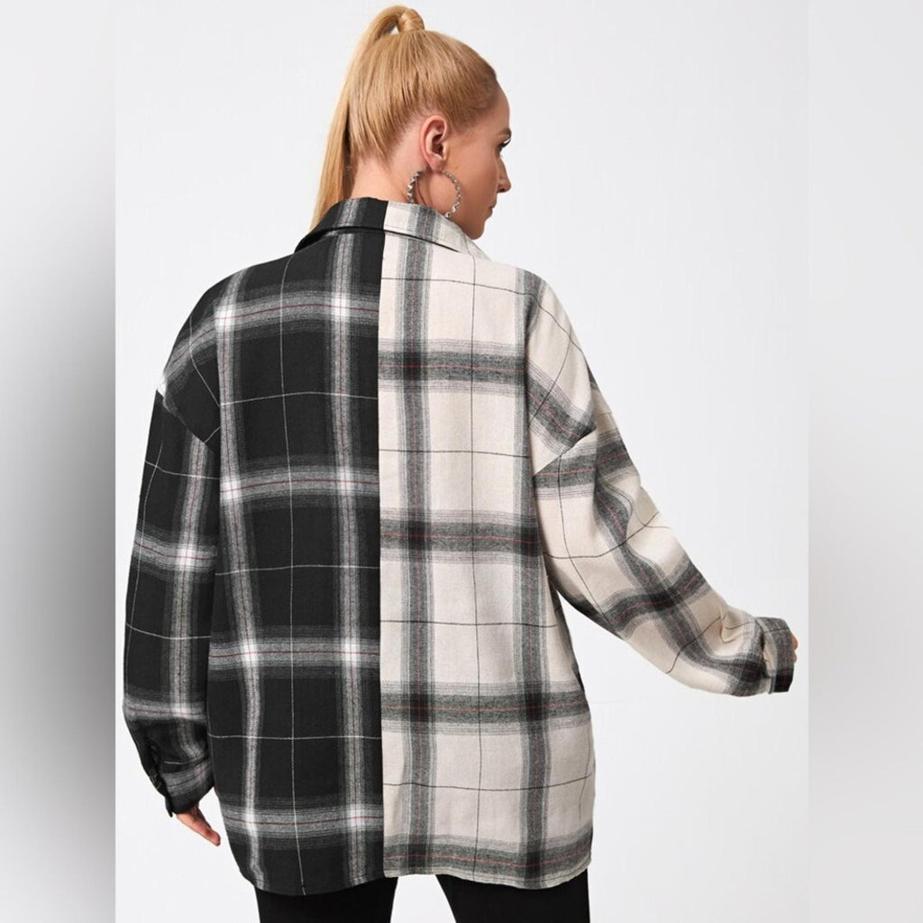 NEW LOOK Plaid Button Up Shirt in Black & White Size 1X New w/Tag