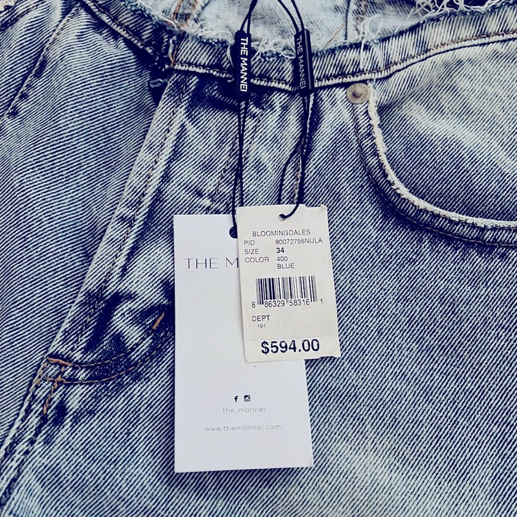 The MANNEI Nula High Rise Flare Jeans in Denim, Lt Blue Size 34 New w/Tag $594