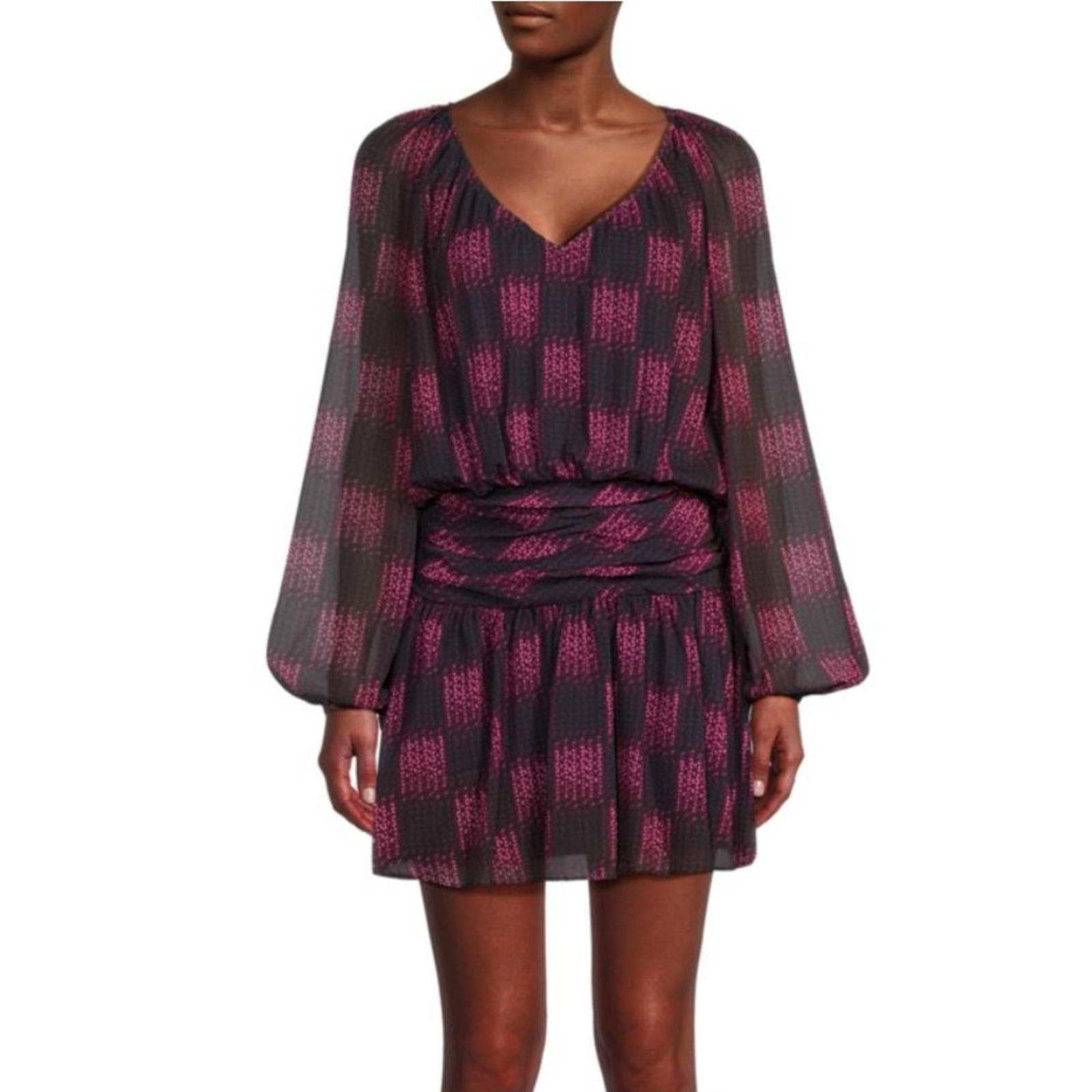 NEW Ramy Brook Jaylah Abstract Blouson Mini Dress in Boysenberry Size S $465
