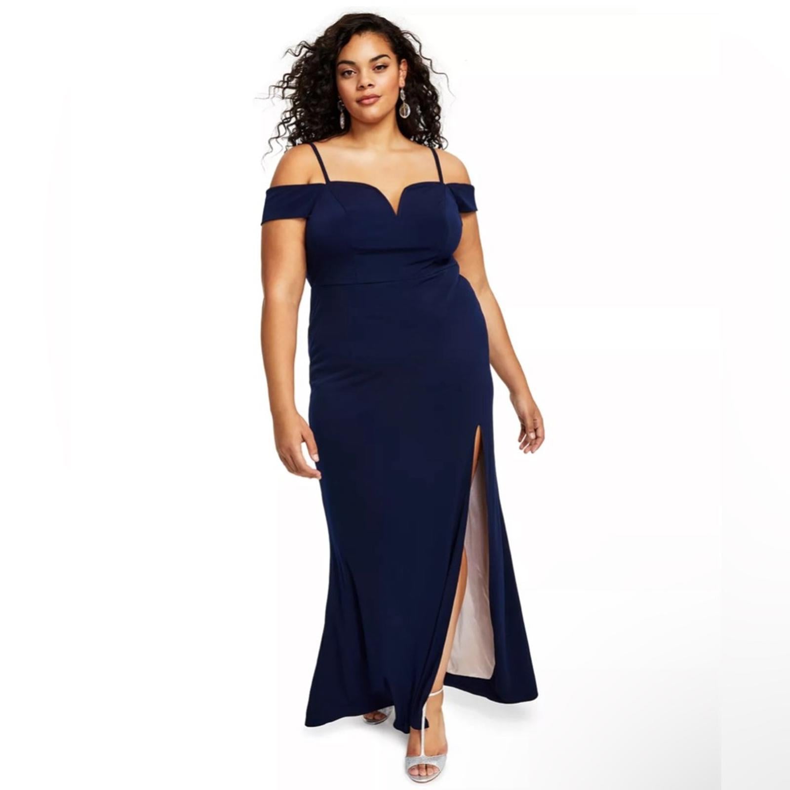 City Studios Trendy Off-The-Shoulder Slit Gown, Navy/Rose Size 16W New w/Tag $99