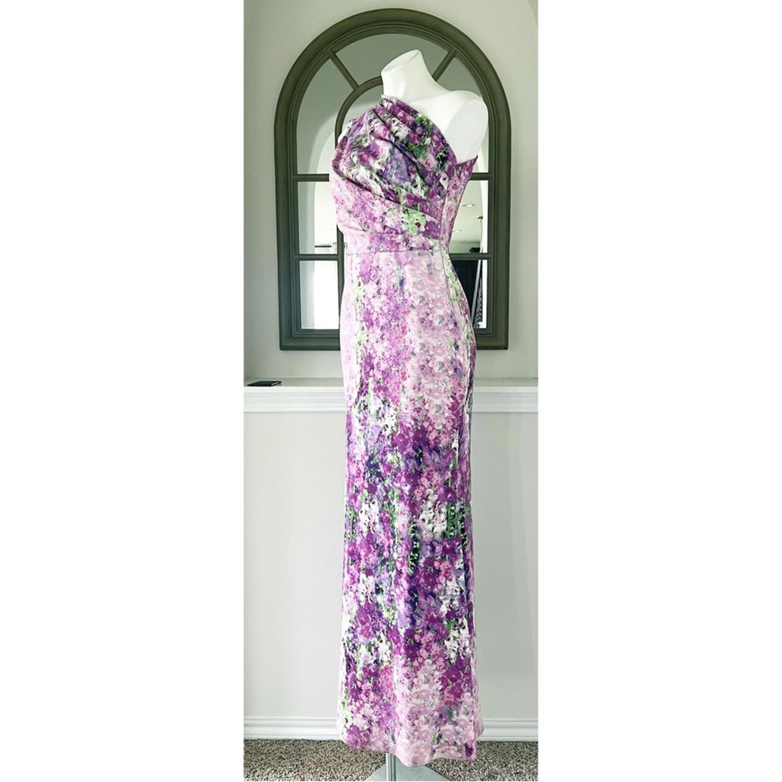 BADGLEY MISCHKA One-Shoulder Purple Orchid Gown, Size 4 Retail $990