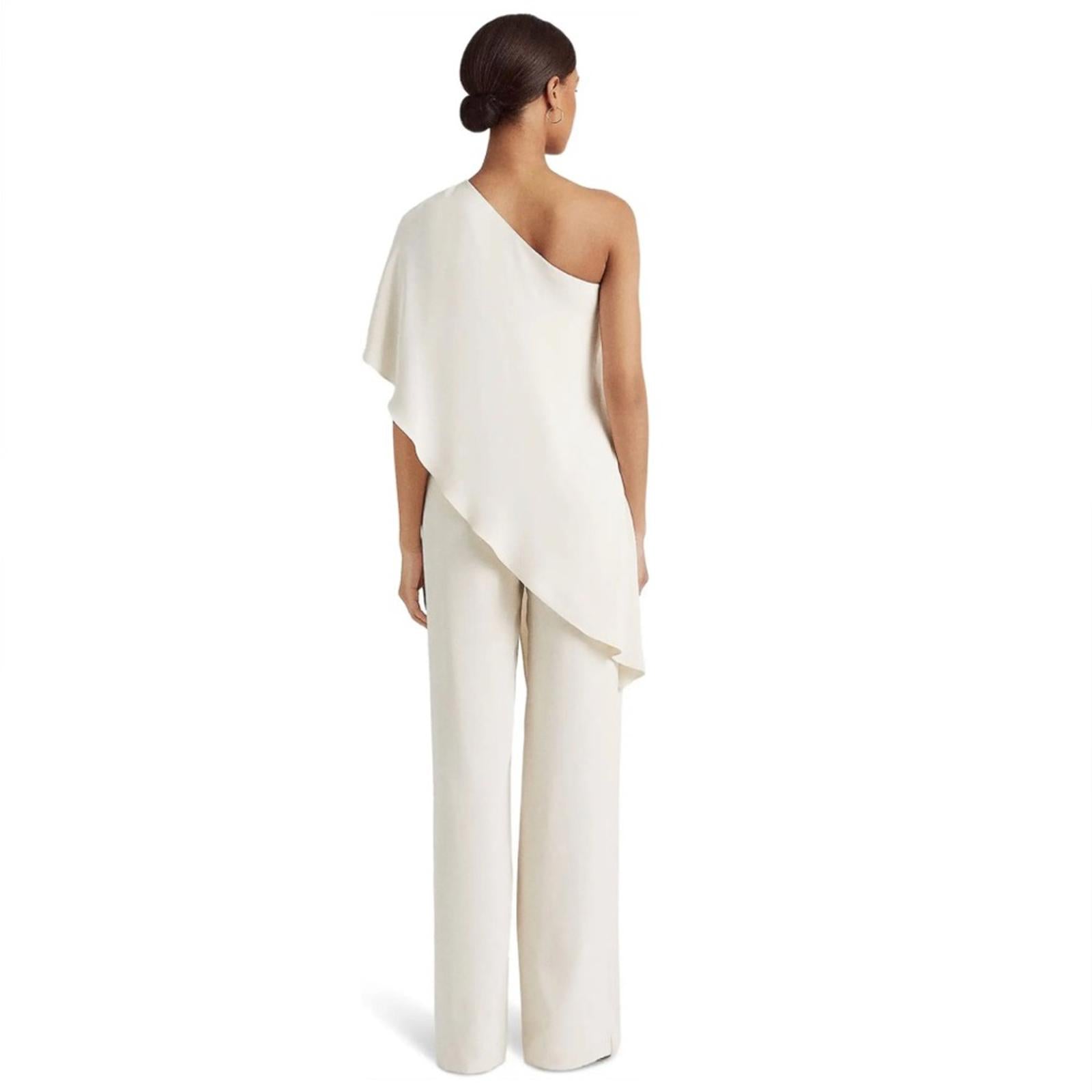 Lauren Ralph Lauren Cape One-Shoulder Jumpsuit in Cream, Size 10 Retail $265