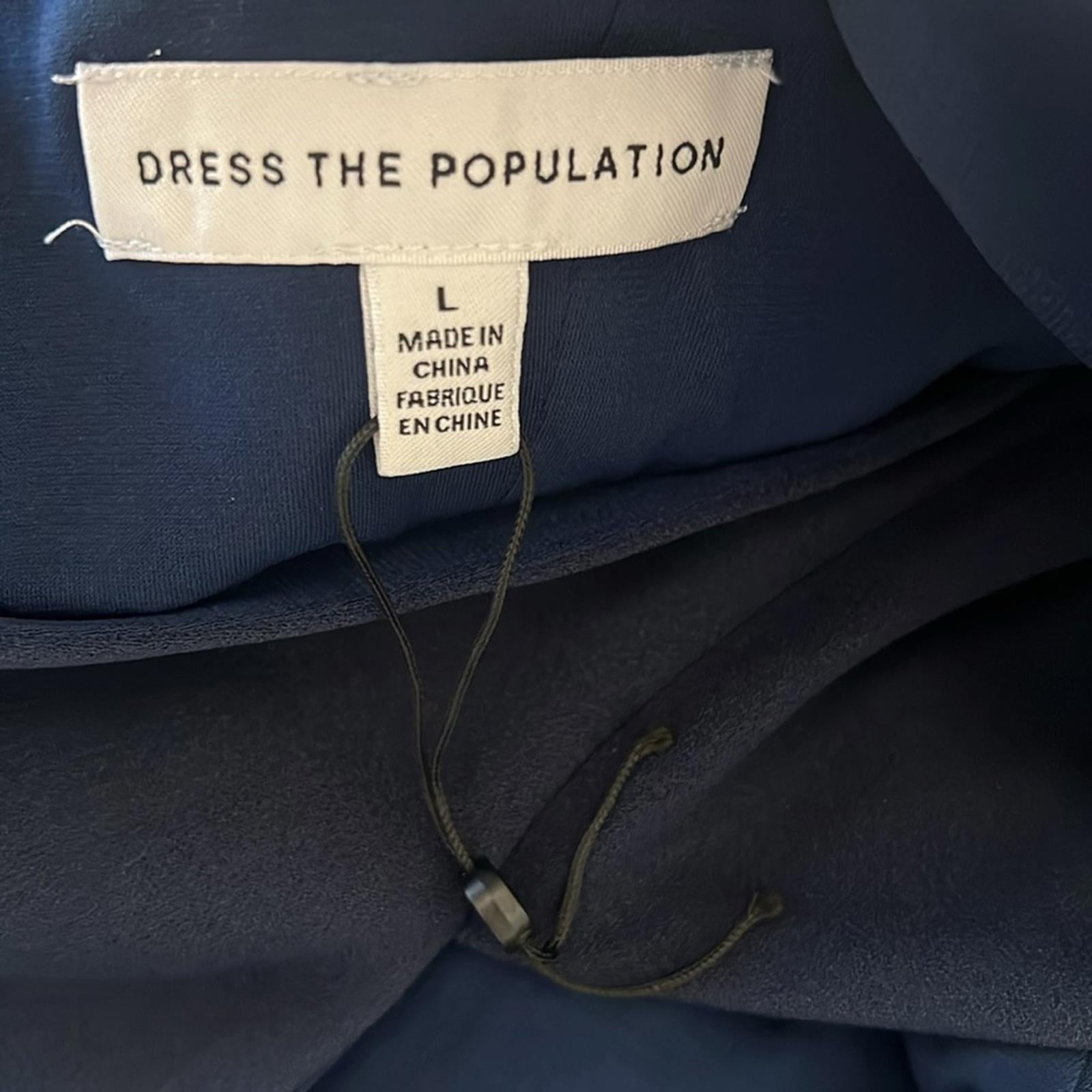 NEW Dress the Population Dana Wrap Waist Cocktail Dress Navy, Size L New w/o Tag