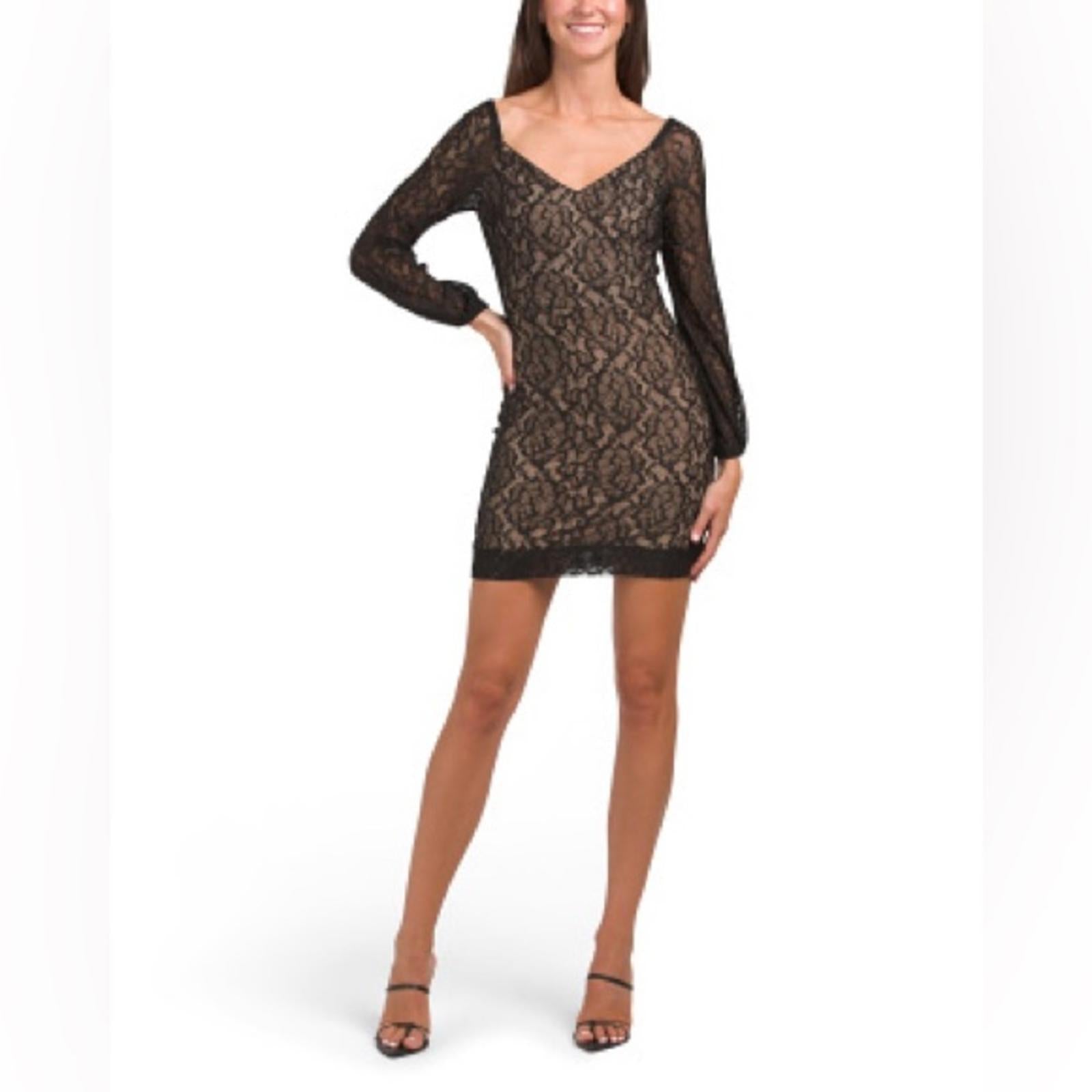 Dress the Population Esperanza Bodycon Mini Dress, Black/Nude Size S EXCELLENT