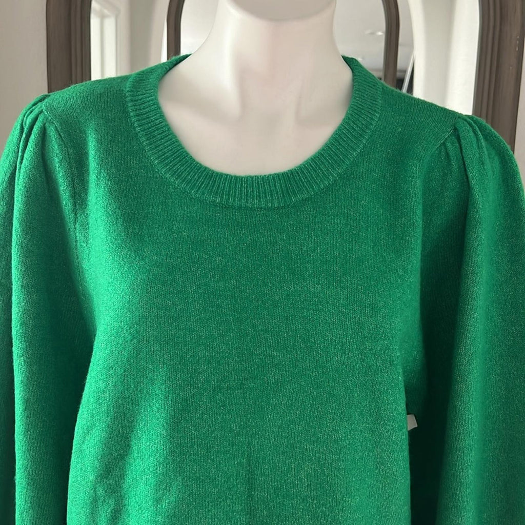 NEW CeCe Juliet Sleeve Puff Sleeve Crewneck Sweater, Green Size L New w/Tag