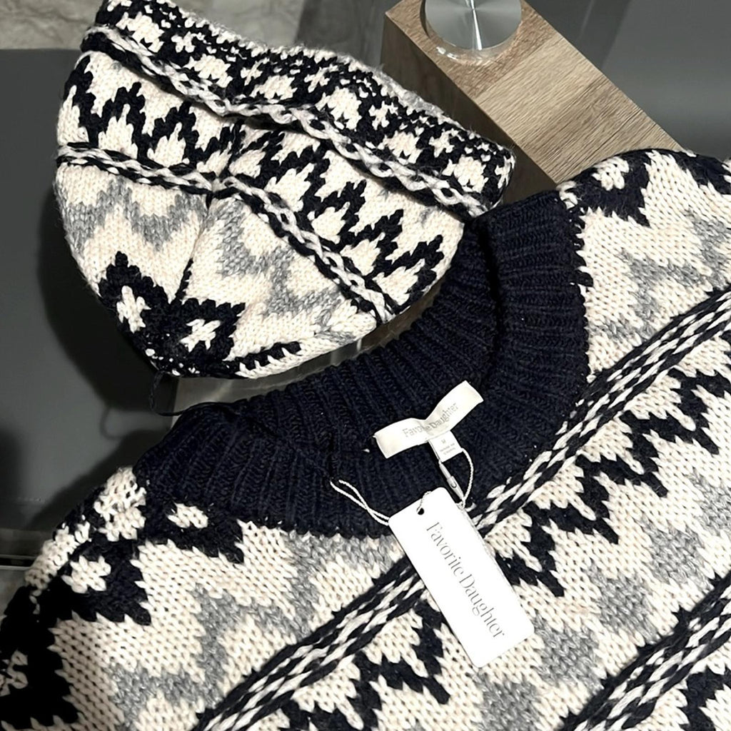 Favorite Daughter ‘Tis The Season Sweater &Hat Set, Blue/Grey Fair Isle Sz M NWT