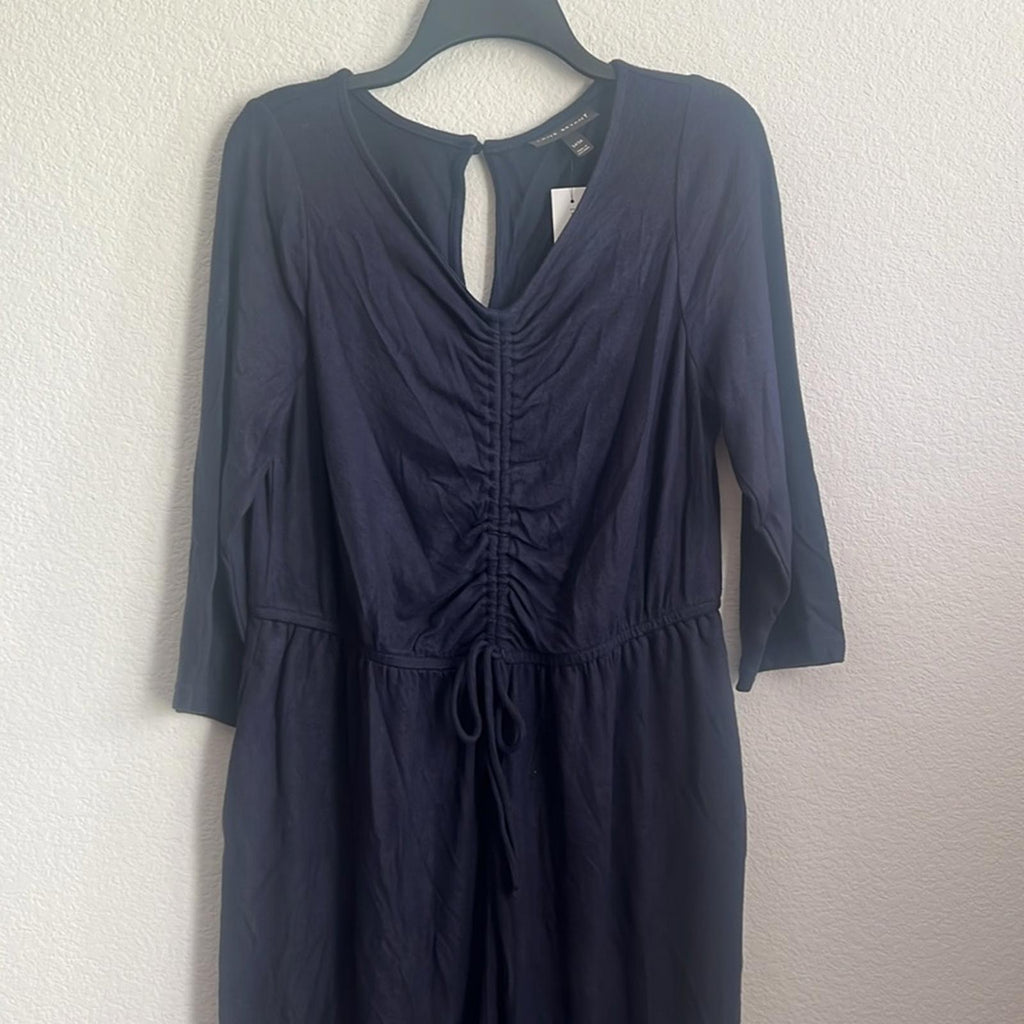 LANE BRYANT NWT Ruched V-Neck Hacci 3/4 SLV Weekend/Lounge Navy Jumpsuit 14/16