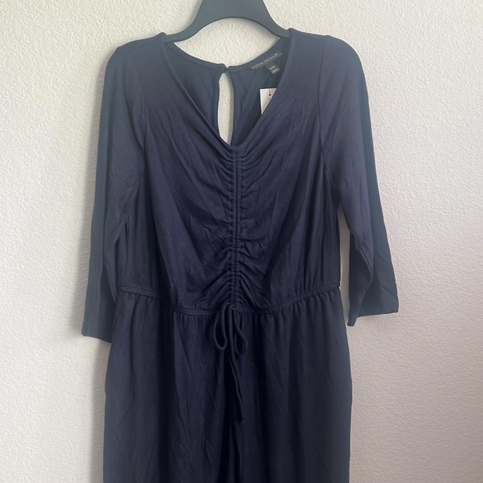 LANE BRYANT NWT Ruched V-Neck Hacci 3/4 SLV Weekend/Lounge Navy Jumpsuit 14/16