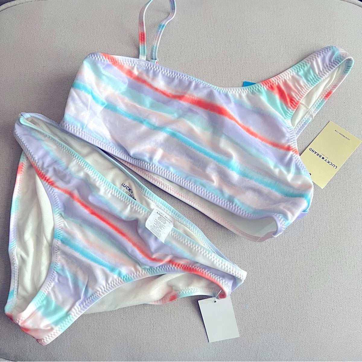 Lucky Brand 2-Piece Bikini Set Blue Tint, Size L (12/14) New w/Tag