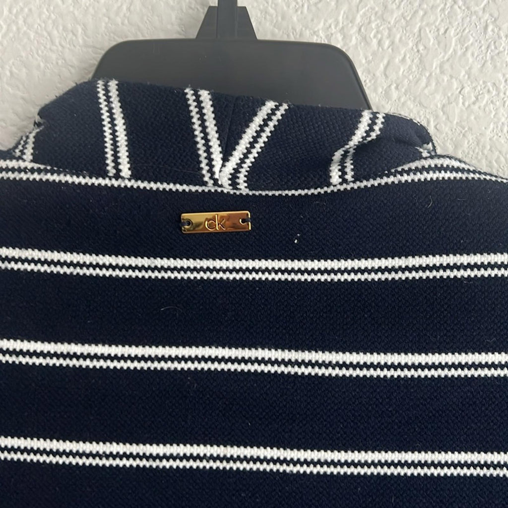 Calvin Klein Striped One-Button Blazer in Navy/White, Size 14 EXCELLENT!