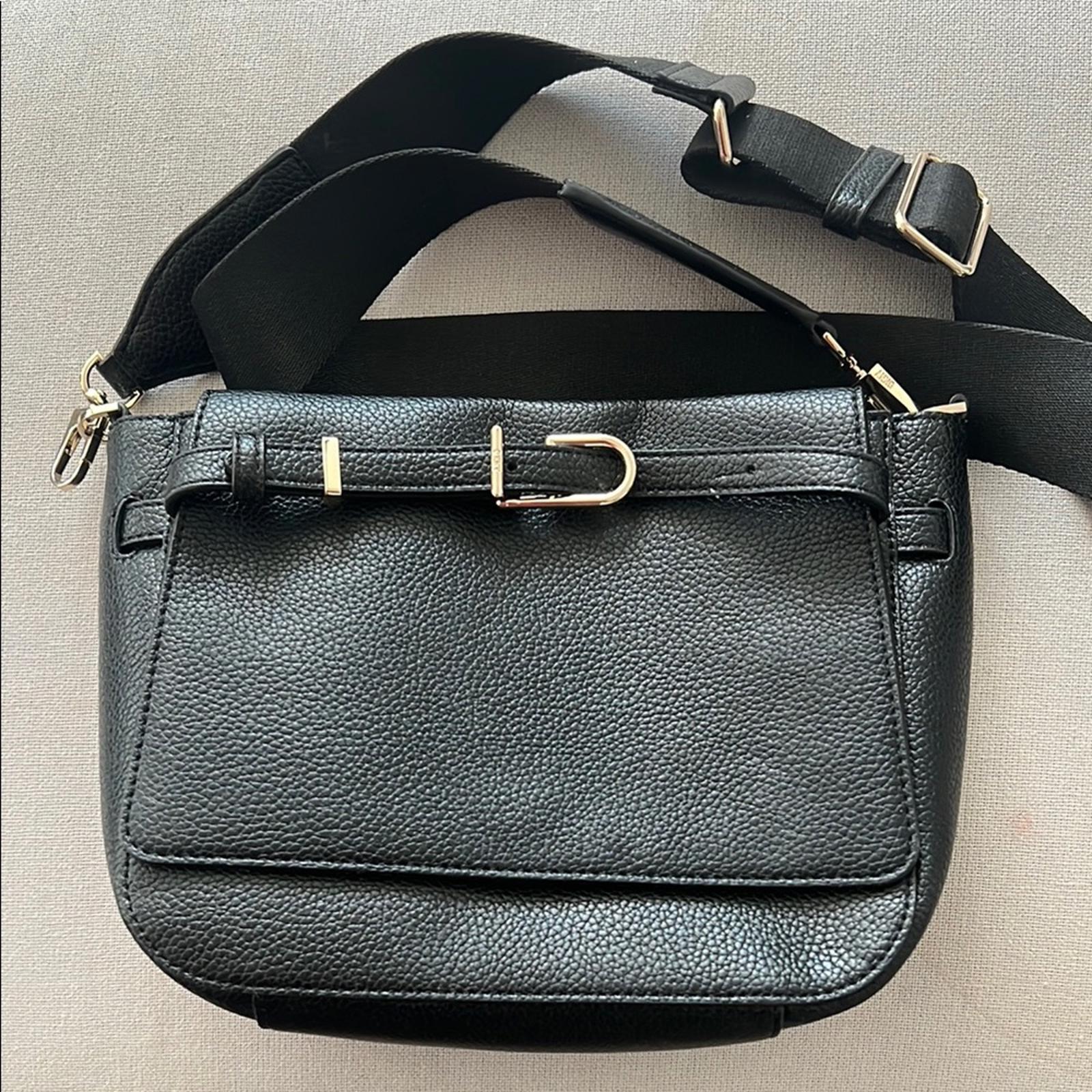 DKNY Penelope Small Flap Crossbody in Black/Gold, Retail $168