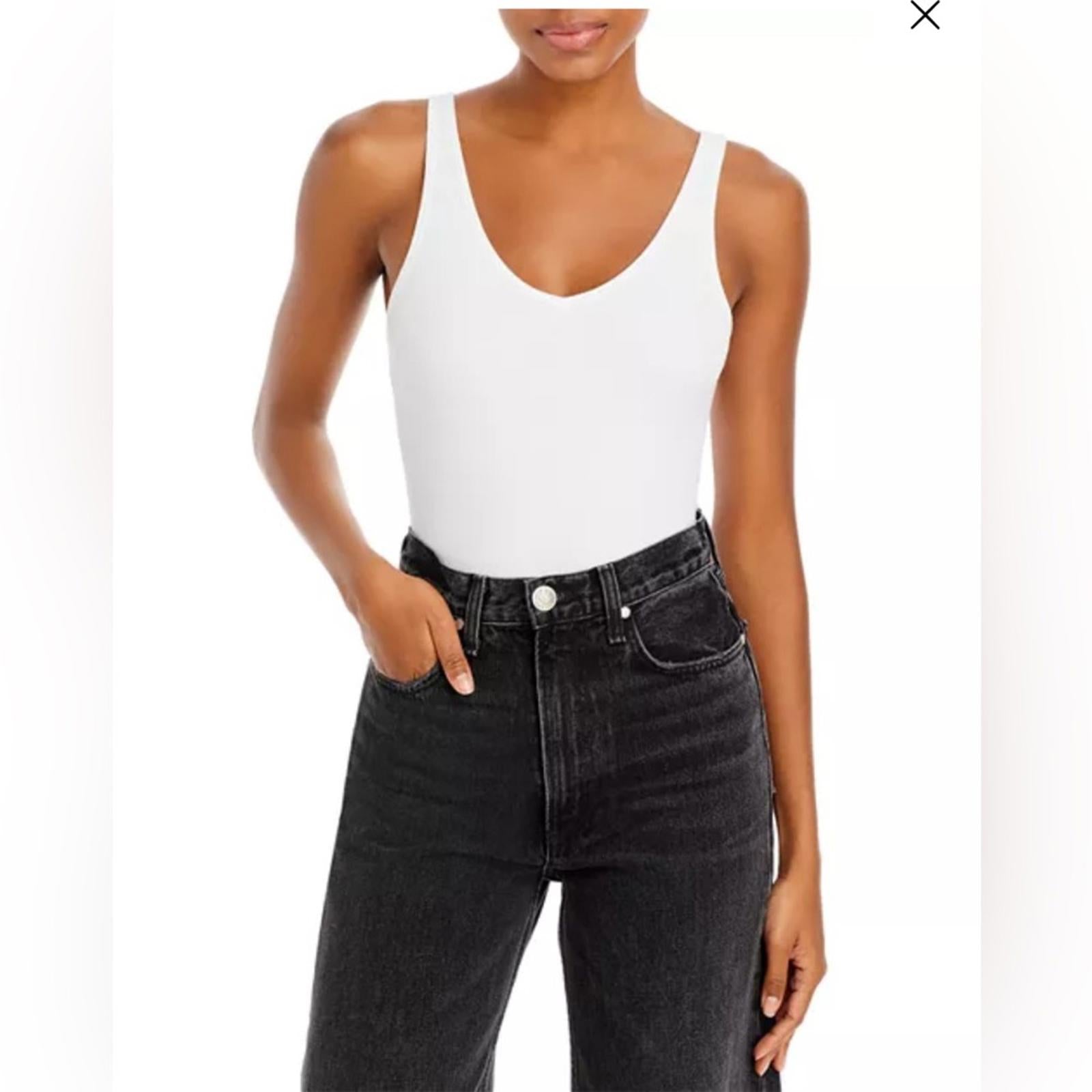 ATM White V-Neck Tank Bodysuit in White, Size L NEW w/Tag $175