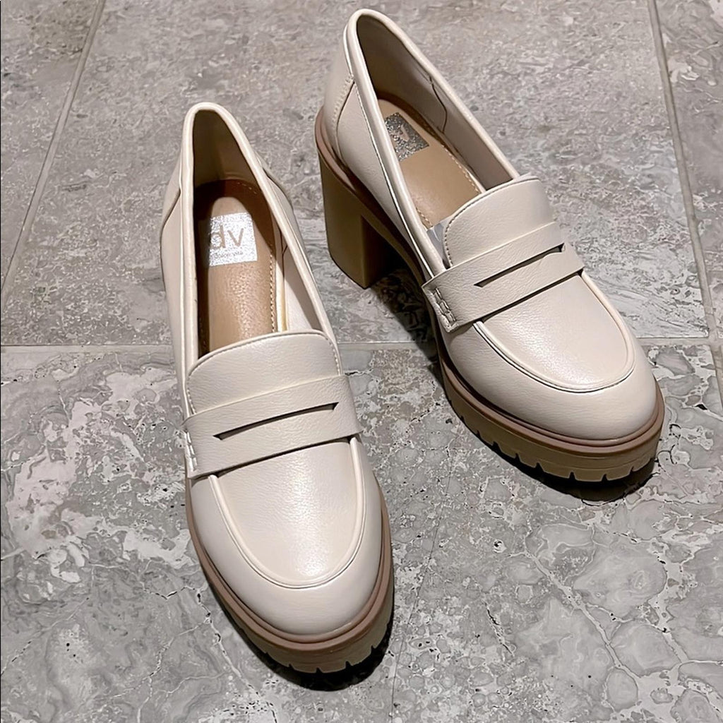 Dolce Vita JayJay Block Heel Lug-Sole Penny Loafers, Ivory Size 11 New in Box
