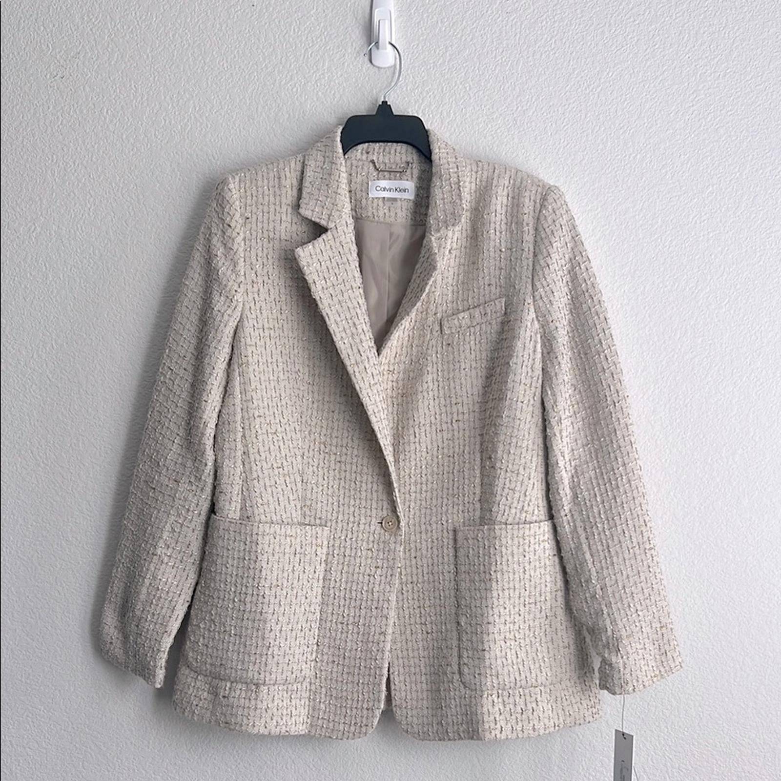 Calvin Klein Tweed Single-Button Blazer in Nomad Multi, Size 26 NEW w/Tag $169