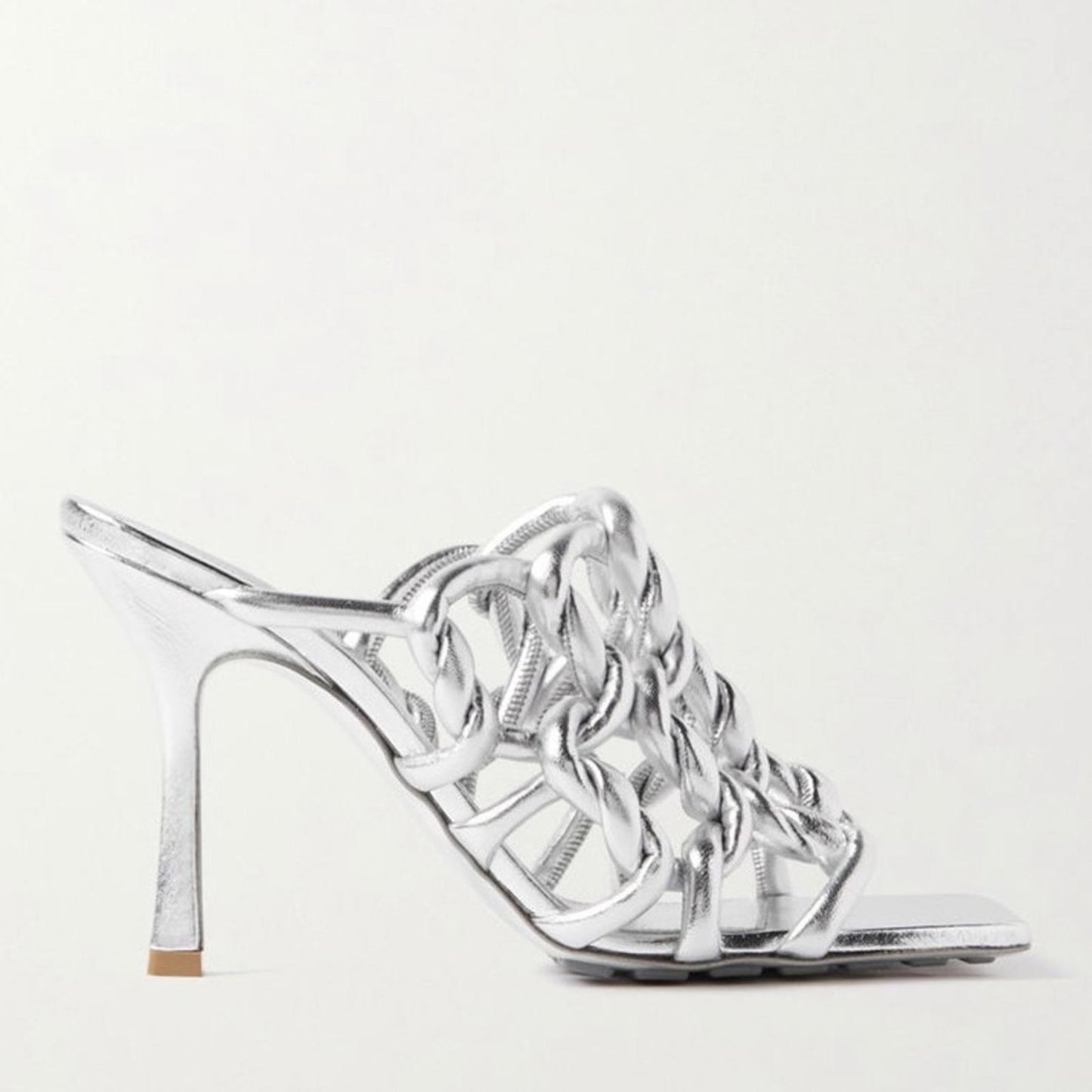 Bottega Veneta Stretch High Heel Slide Sandals in Silver Size 37.5 NEW+2DustBags