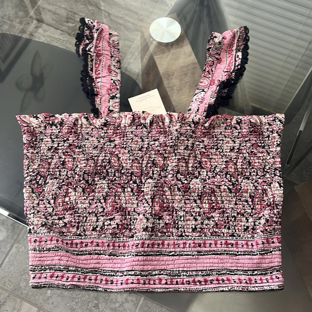 Bell Christine Smocked Paisley Print Cropped Top, Size XL New w/Tag $180