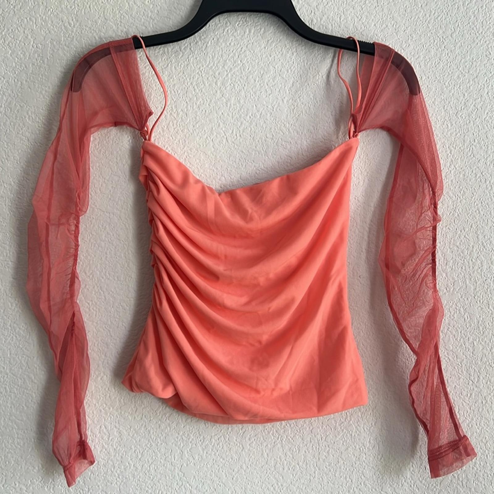 Helmut Lang Sheer Sleeve Tube Top in Coral, NWT, Size XS