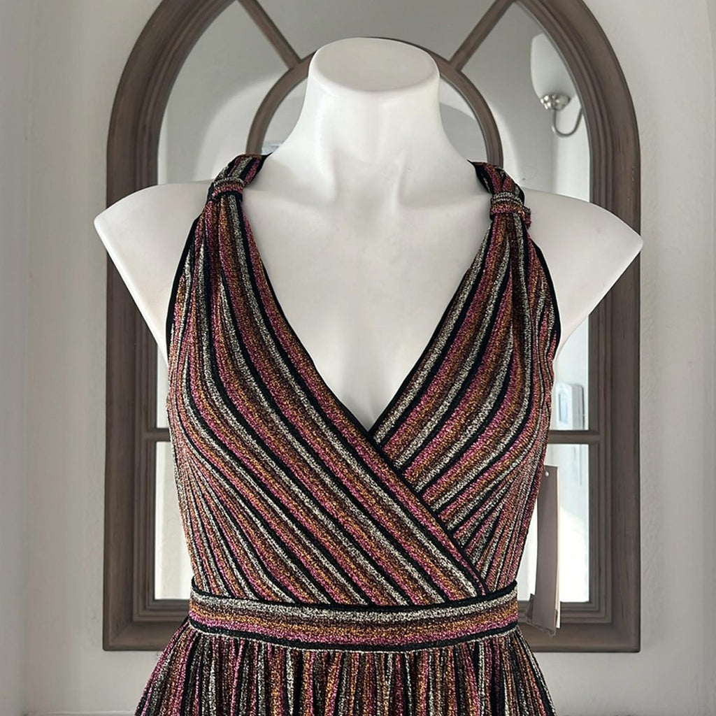 Aqua Striped Metallic Gown in Black Multi, Size XS New w/Tag Retail $298