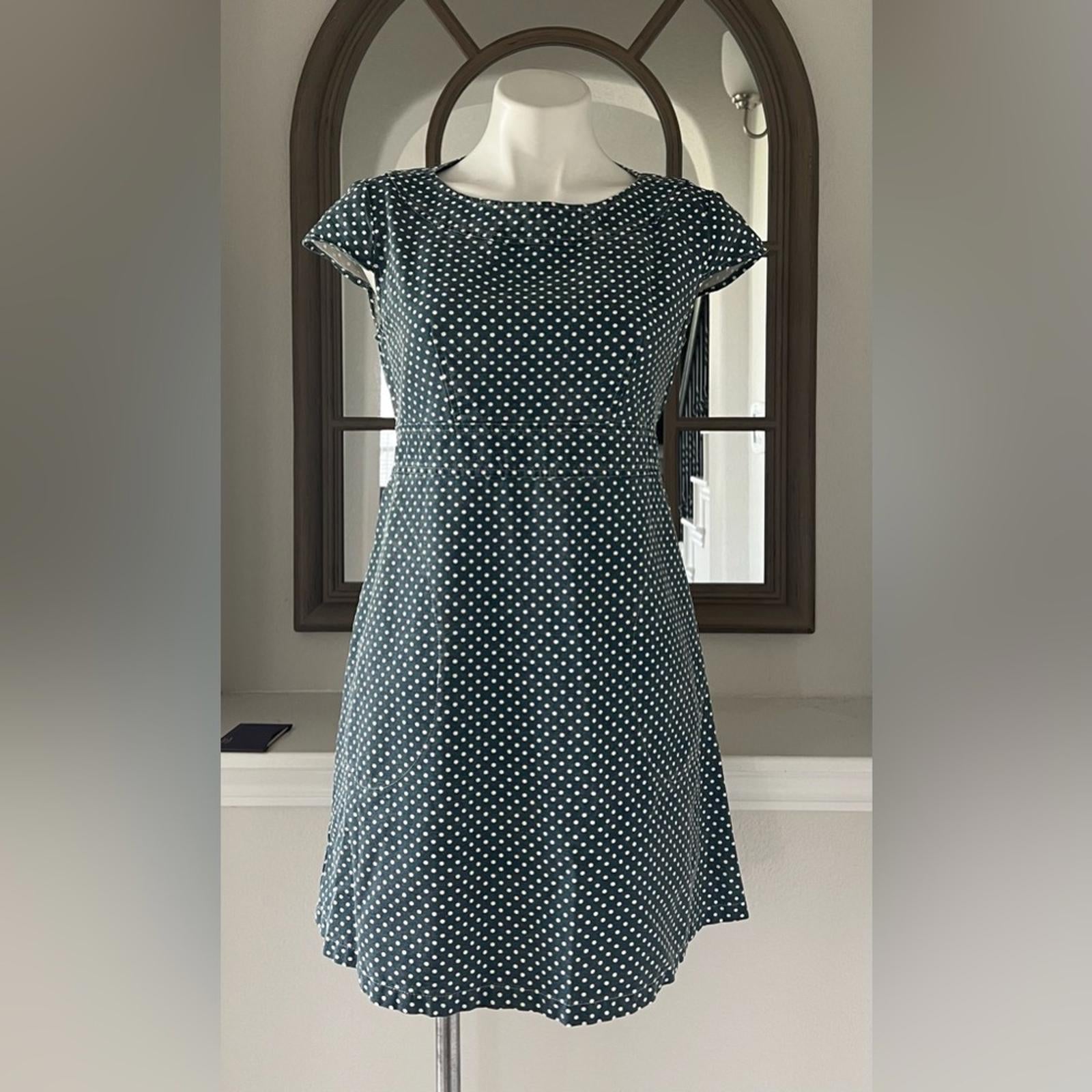 UTILITY Canvas Twill Belted Dress, Denim Blue White Polka Dot Size XS EXCELLENT!